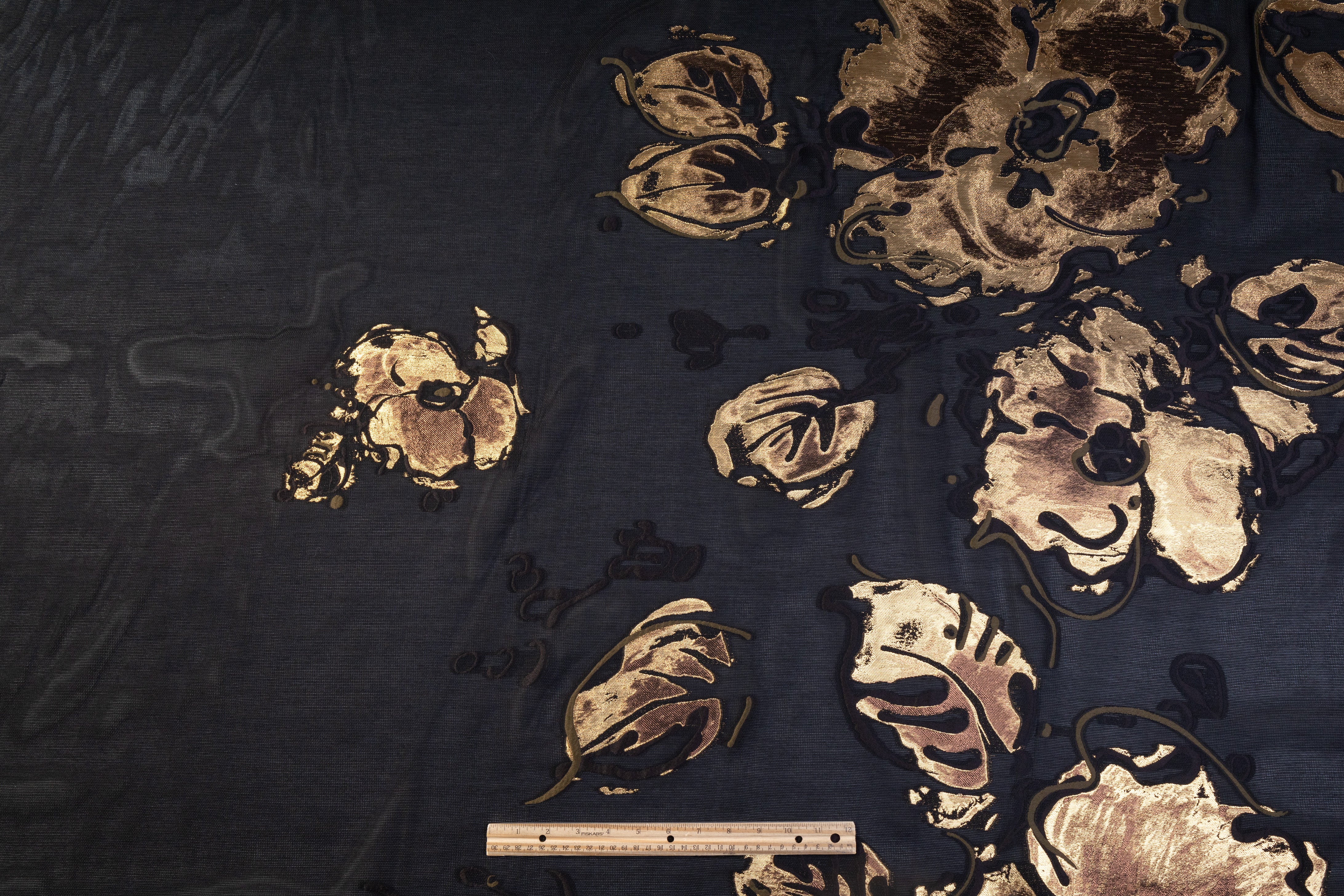 Border Floral Metallic Italian Silk Blend Brocade - Black / Gold