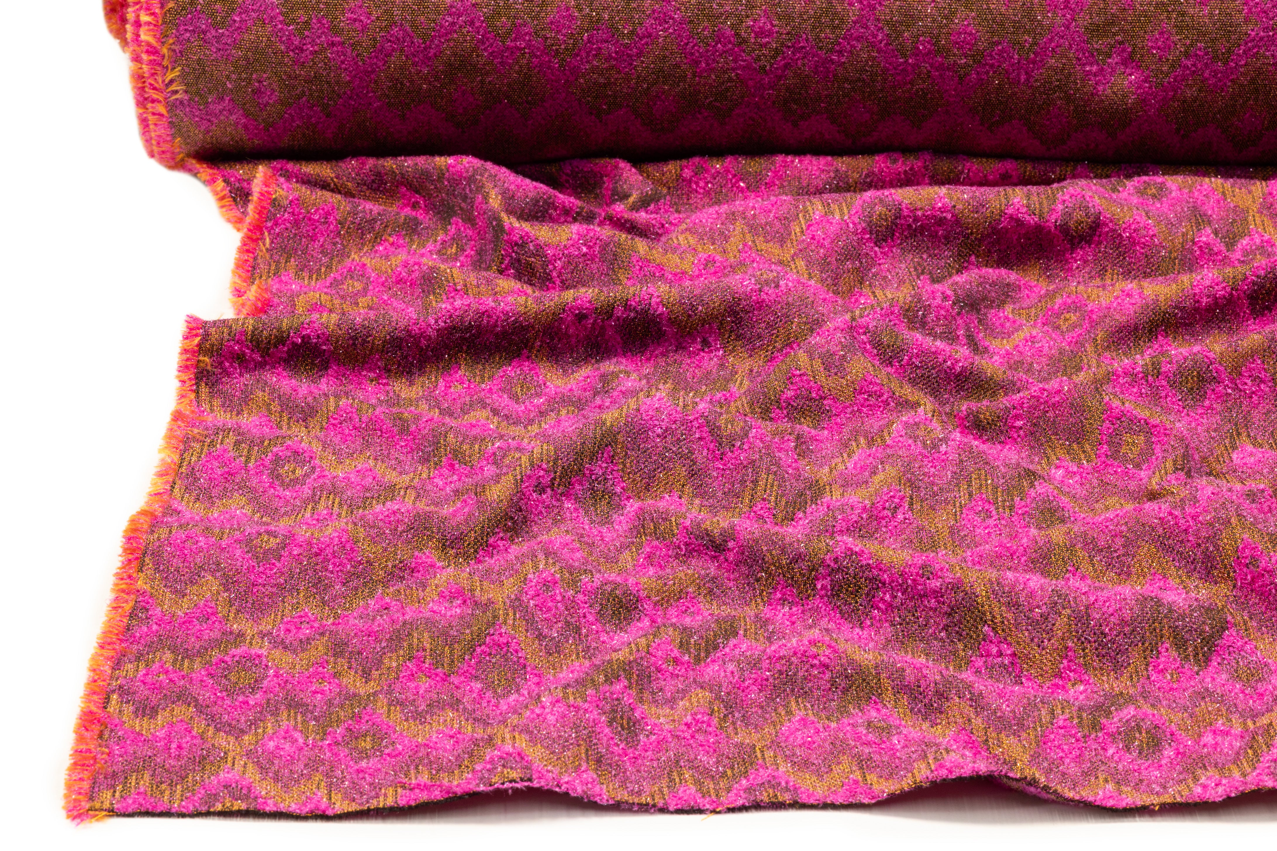 Abstract Geometric Metallic Italian Brocade - Magenta / Gold