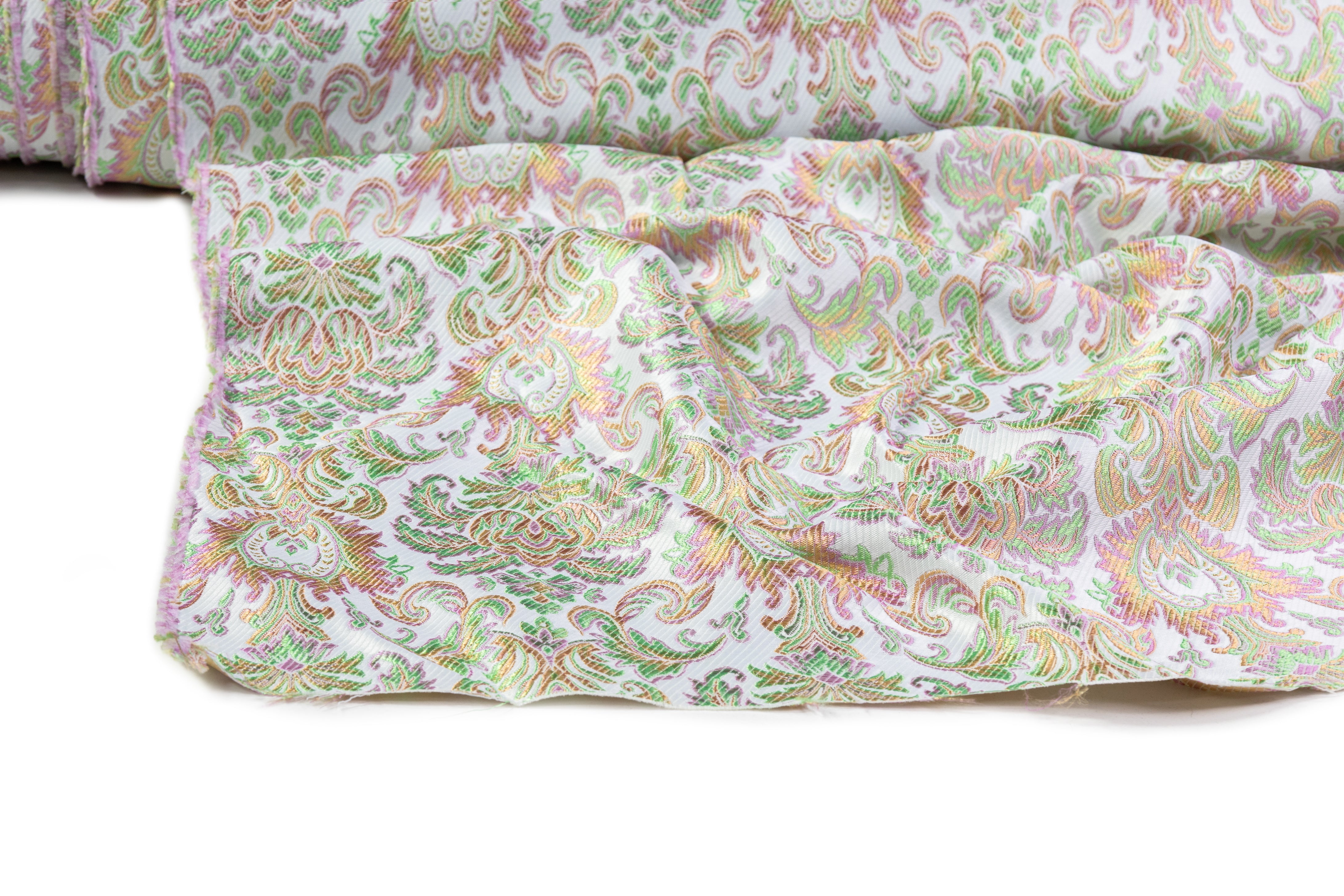 Italian Damask Brocade - White / Green / Gold