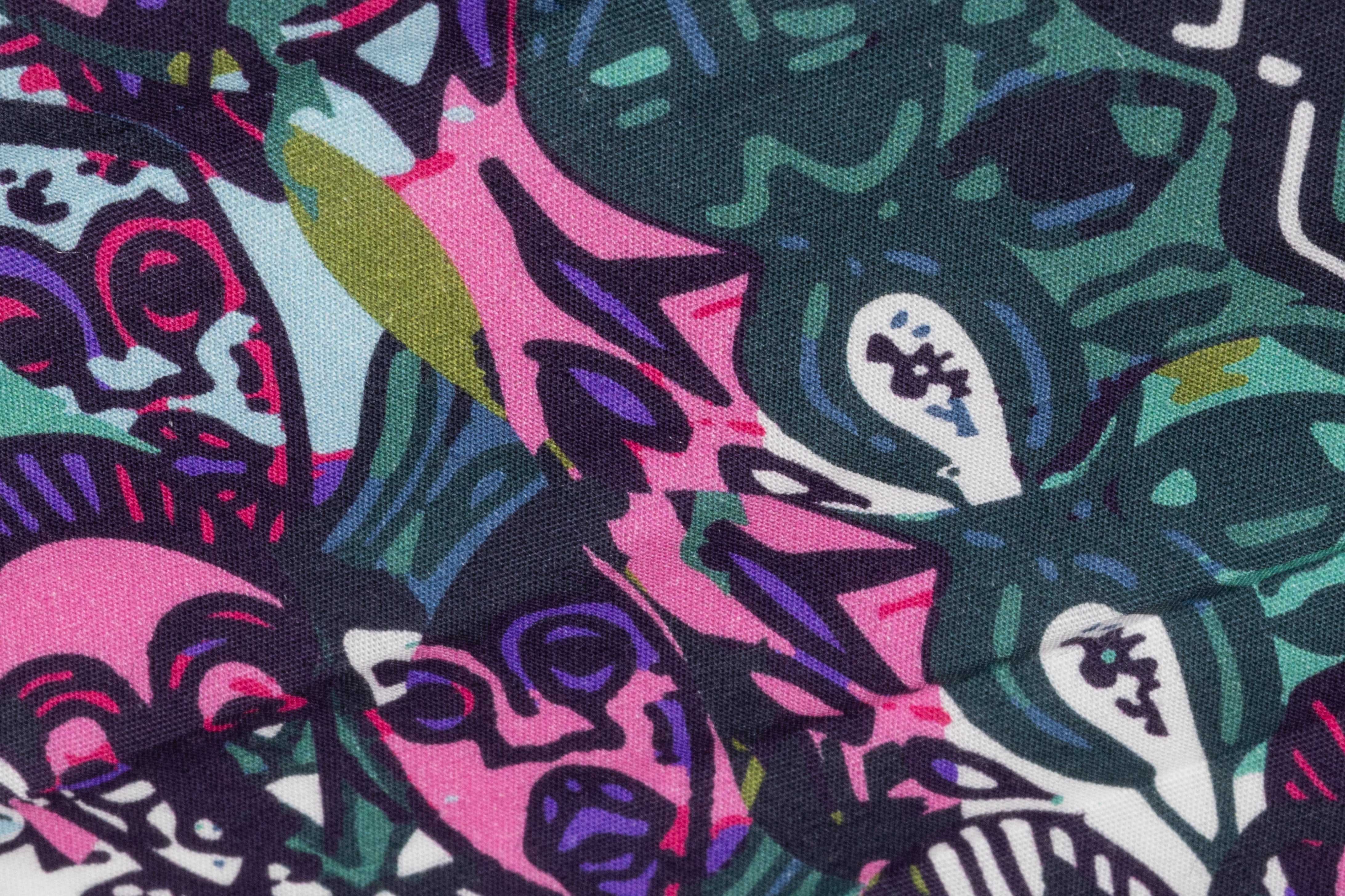 Tribal Mask Italian Cotton - Teal / Pink