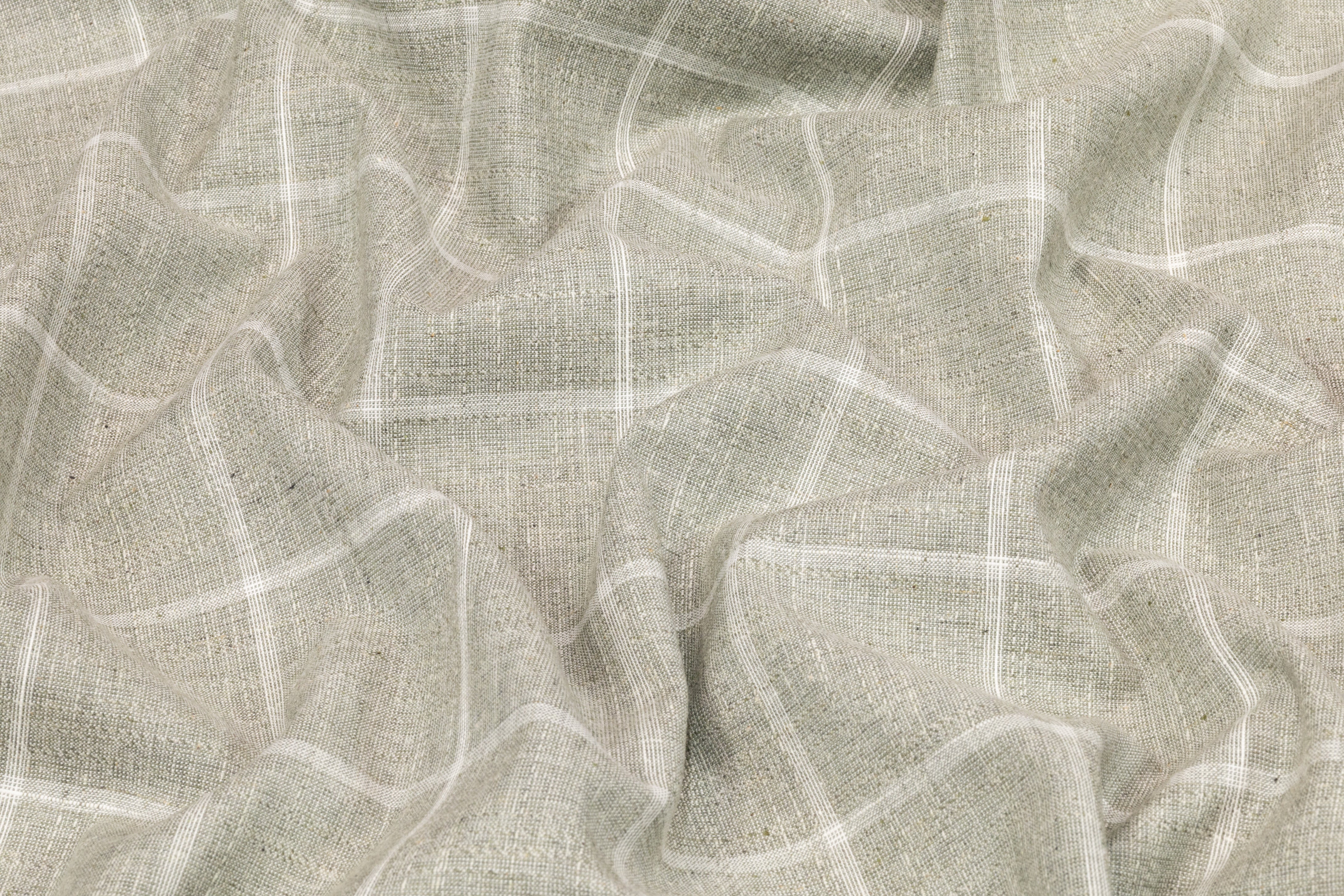 Windowpane Italian Cotton Linen Wool Suiting - Sage Green