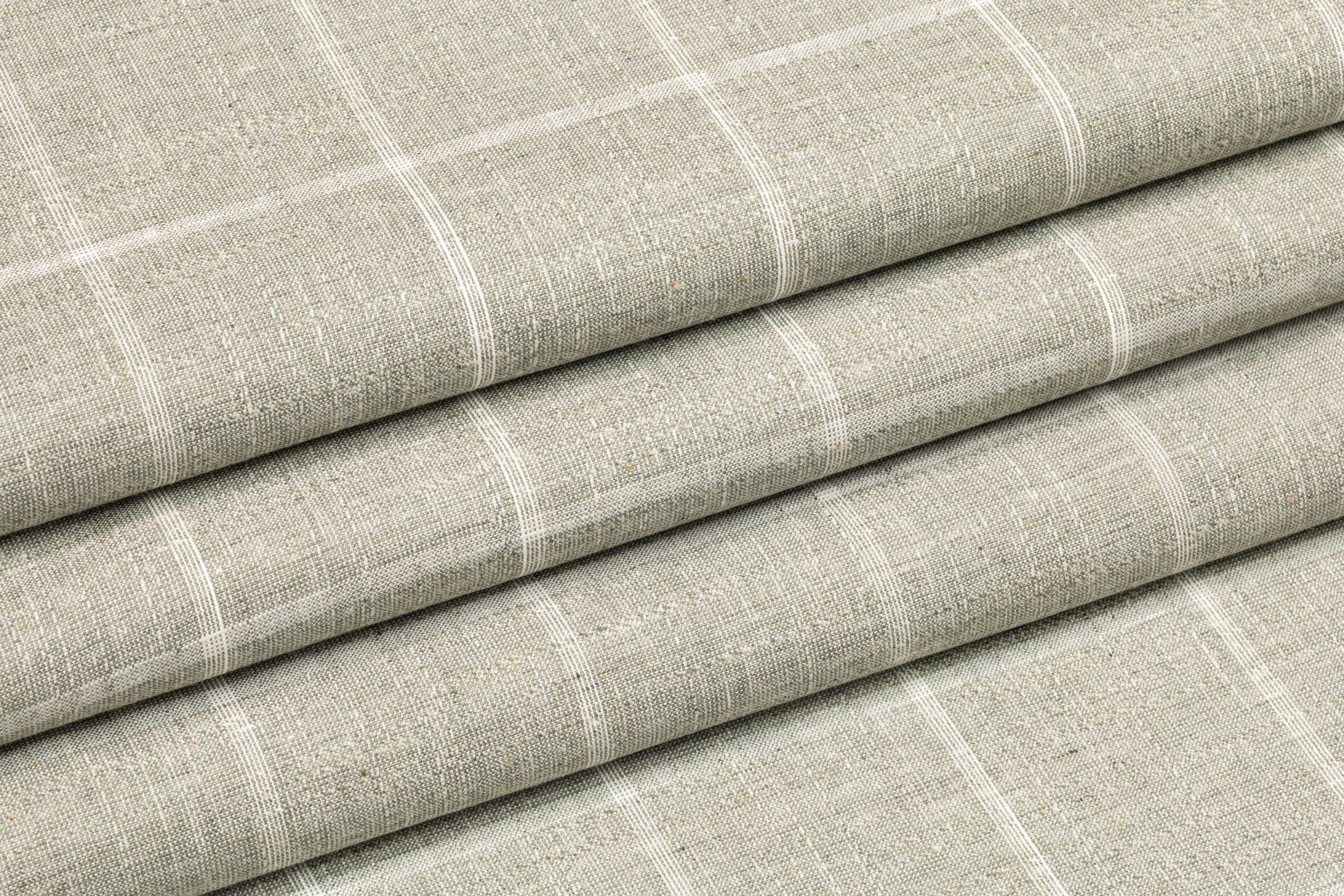 Windowpane Italian Cotton Linen Wool Suiting - Sage Green
