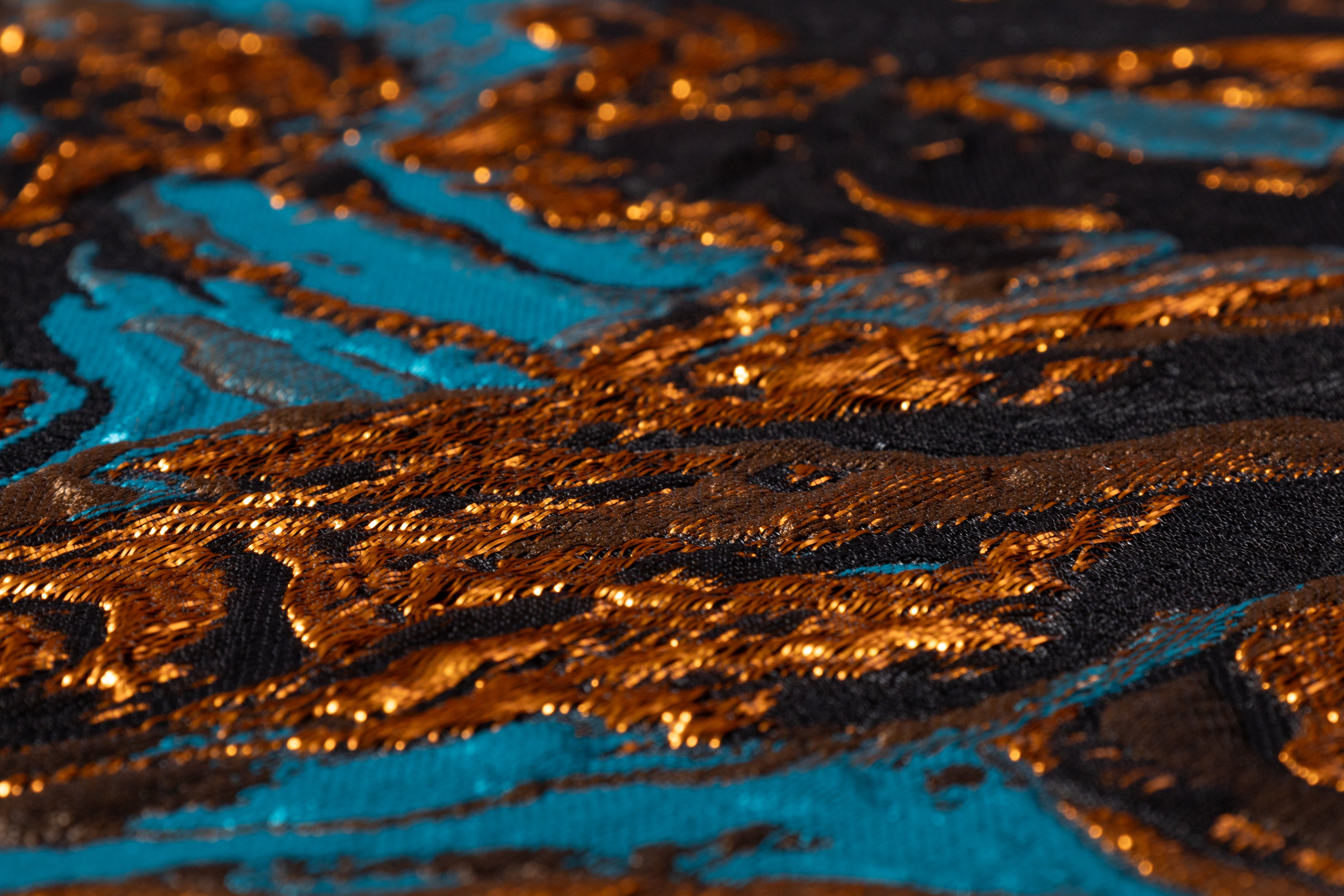 Abstract Italian Silk Blend Decoupé Brocade - Black / Blue / Gold