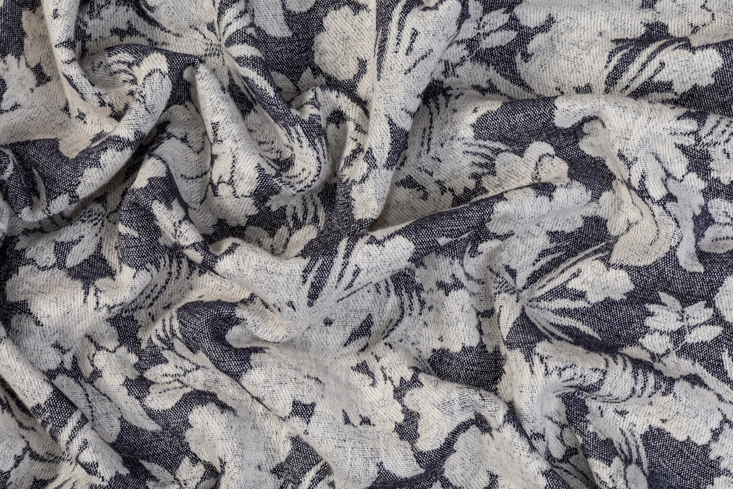 Double Faced Wool Rayon Jacquard - Navy / White / Light Beige