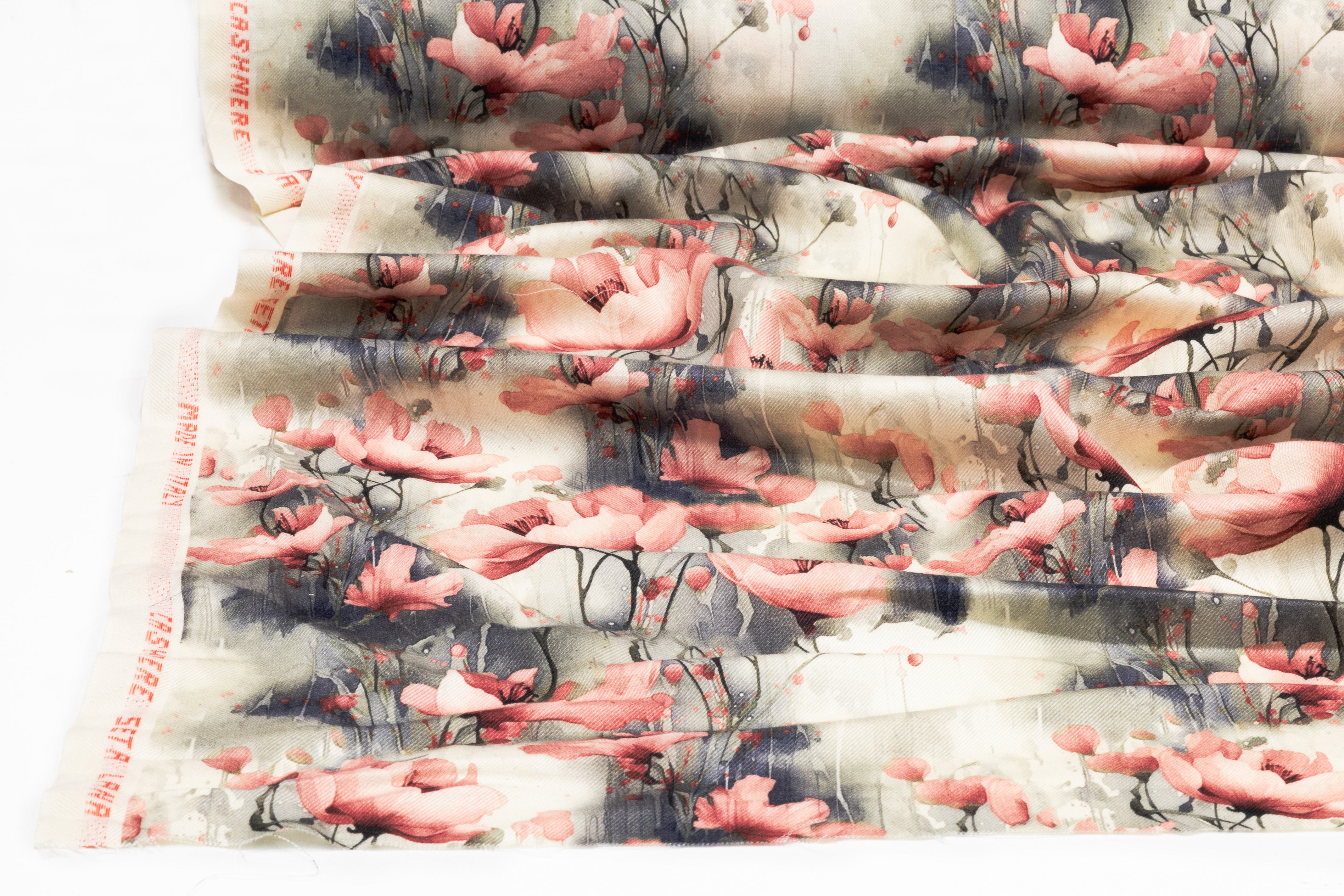 Floral Italian Silk And Wool Twill - Pink / Green / Navy