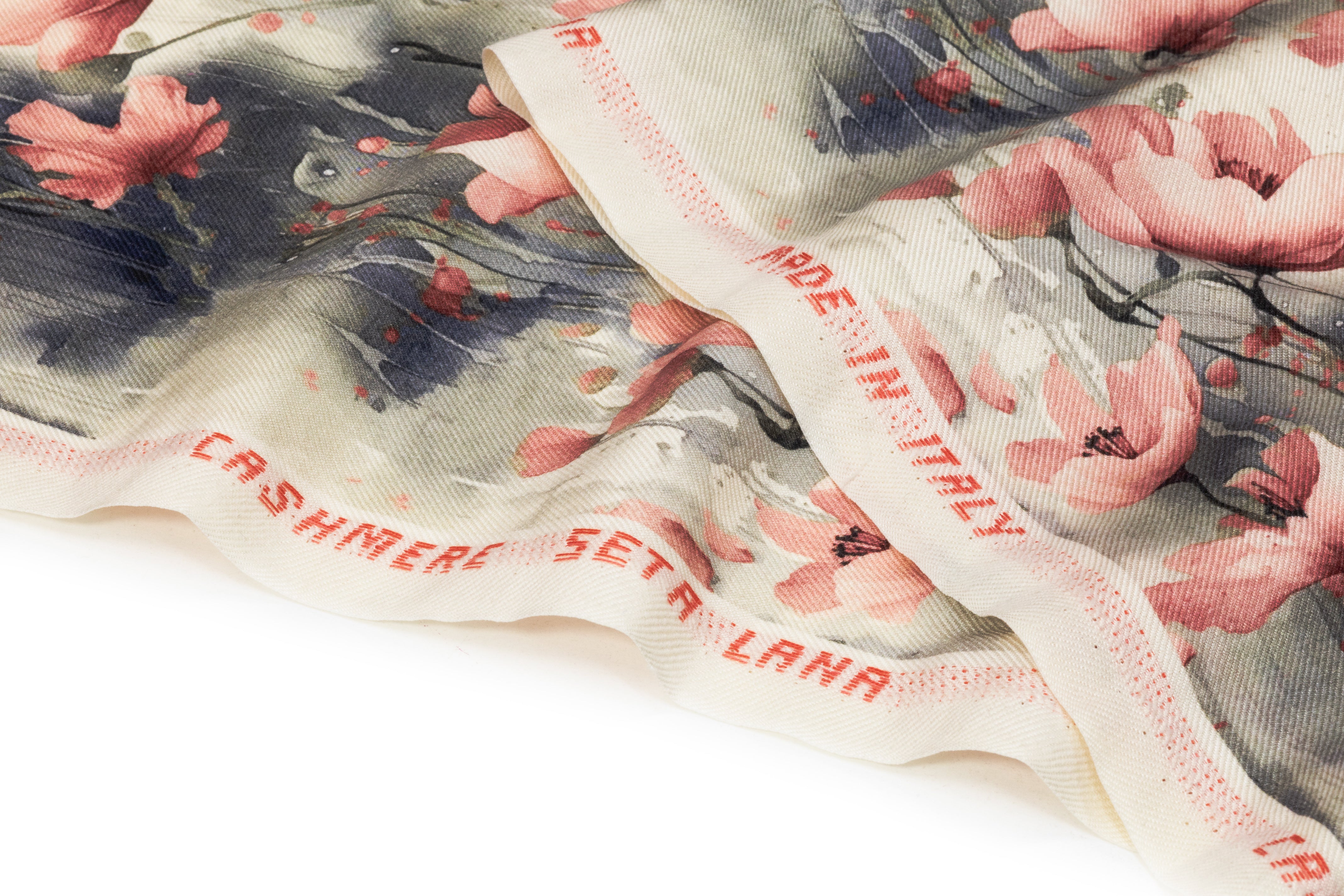 Floral Italian Silk And Wool Twill - Pink / Green / Navy