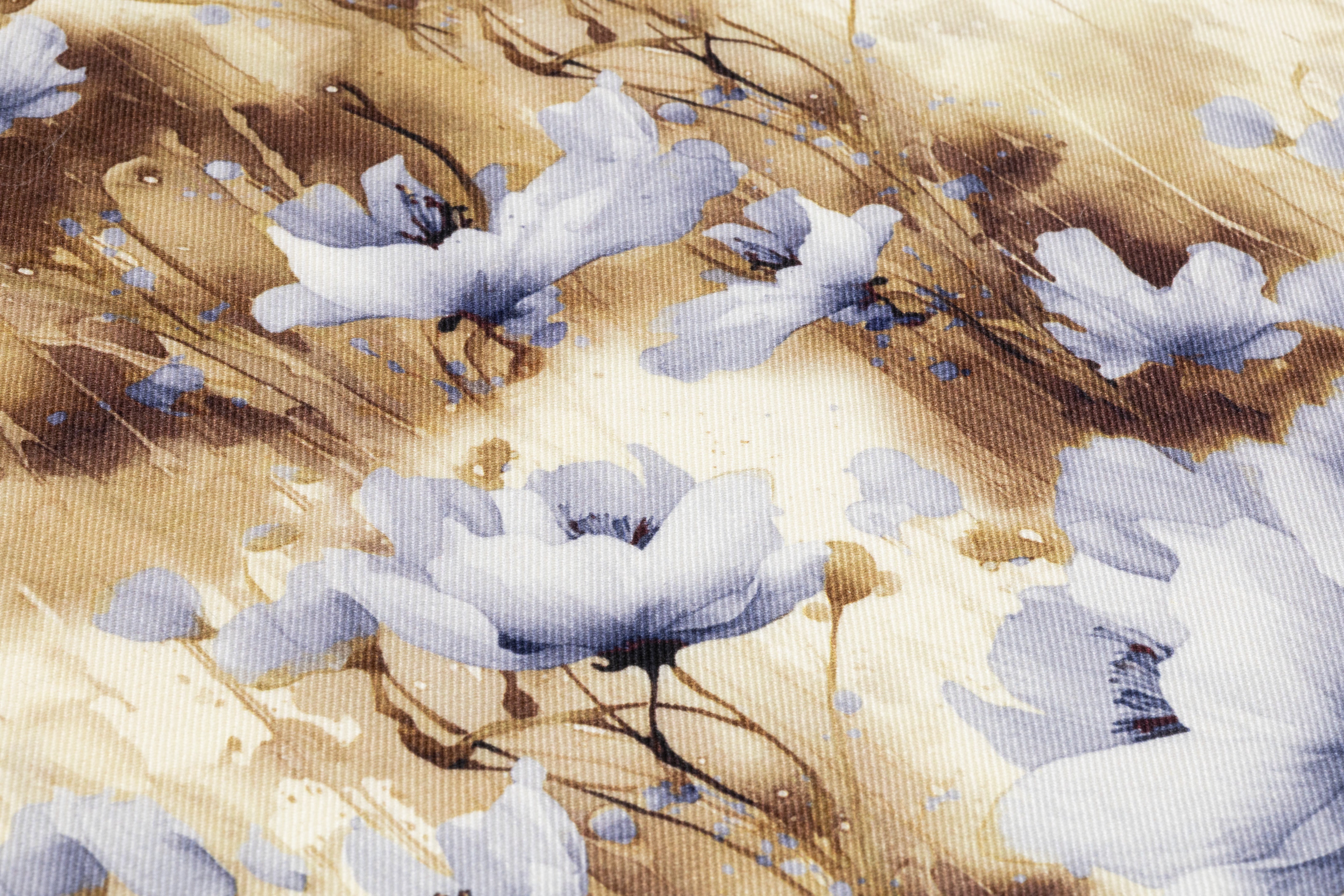 Floral Italian Silk And Wool Twill - Brown / Blue / Ivory