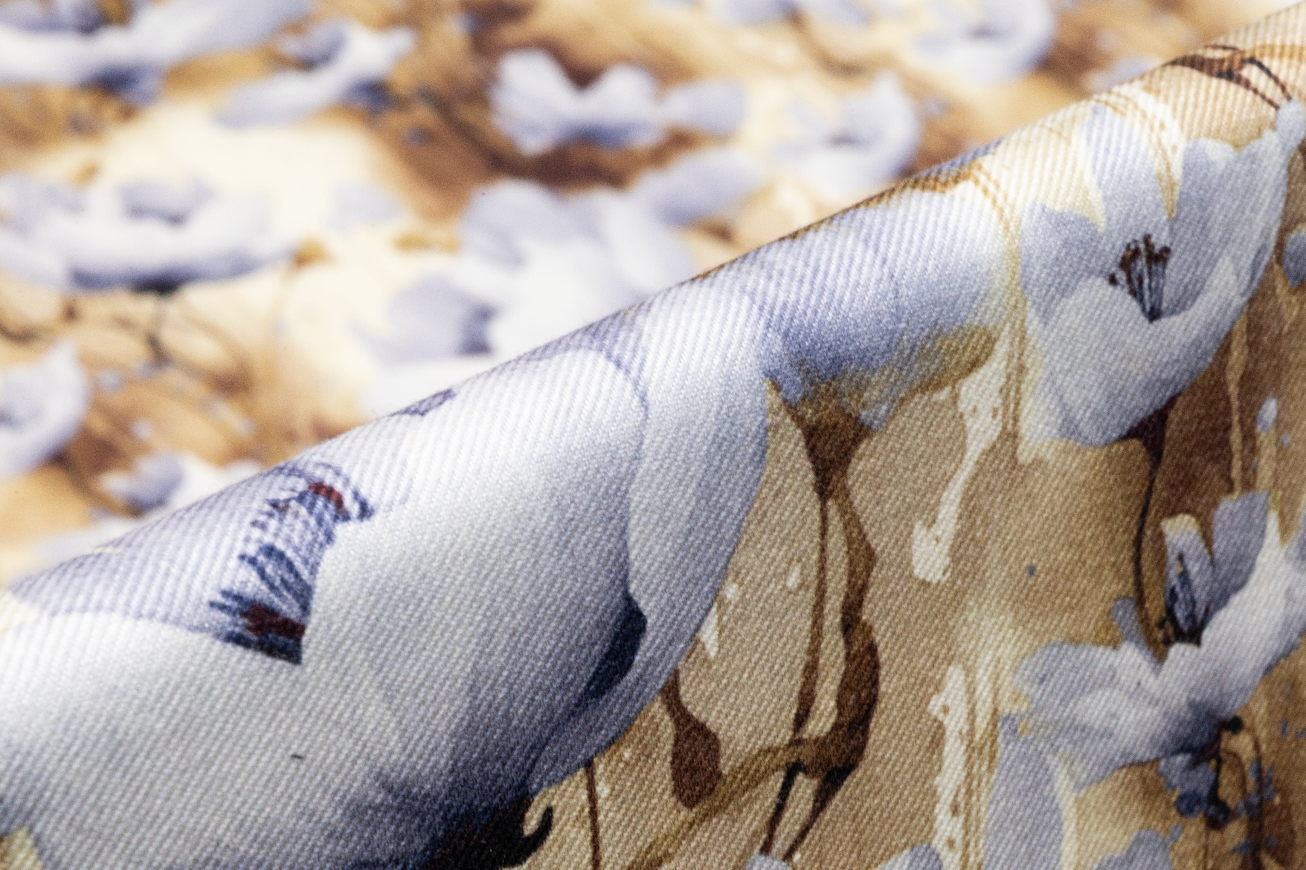 Floral Italian Silk And Wool Twill - Brown / Blue / Ivory