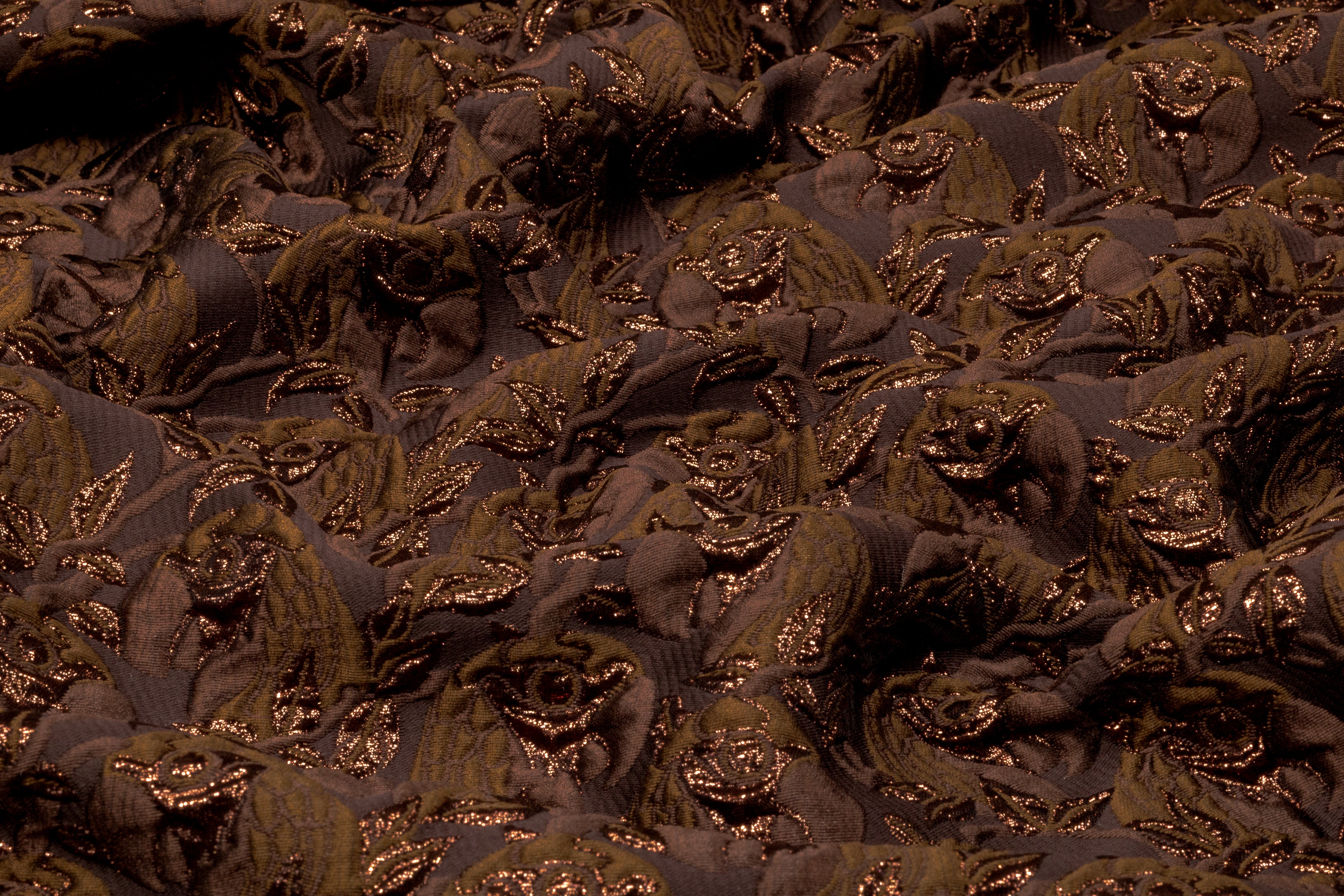 Abstract Metallic Italian Silk Blend Brocade - Brown