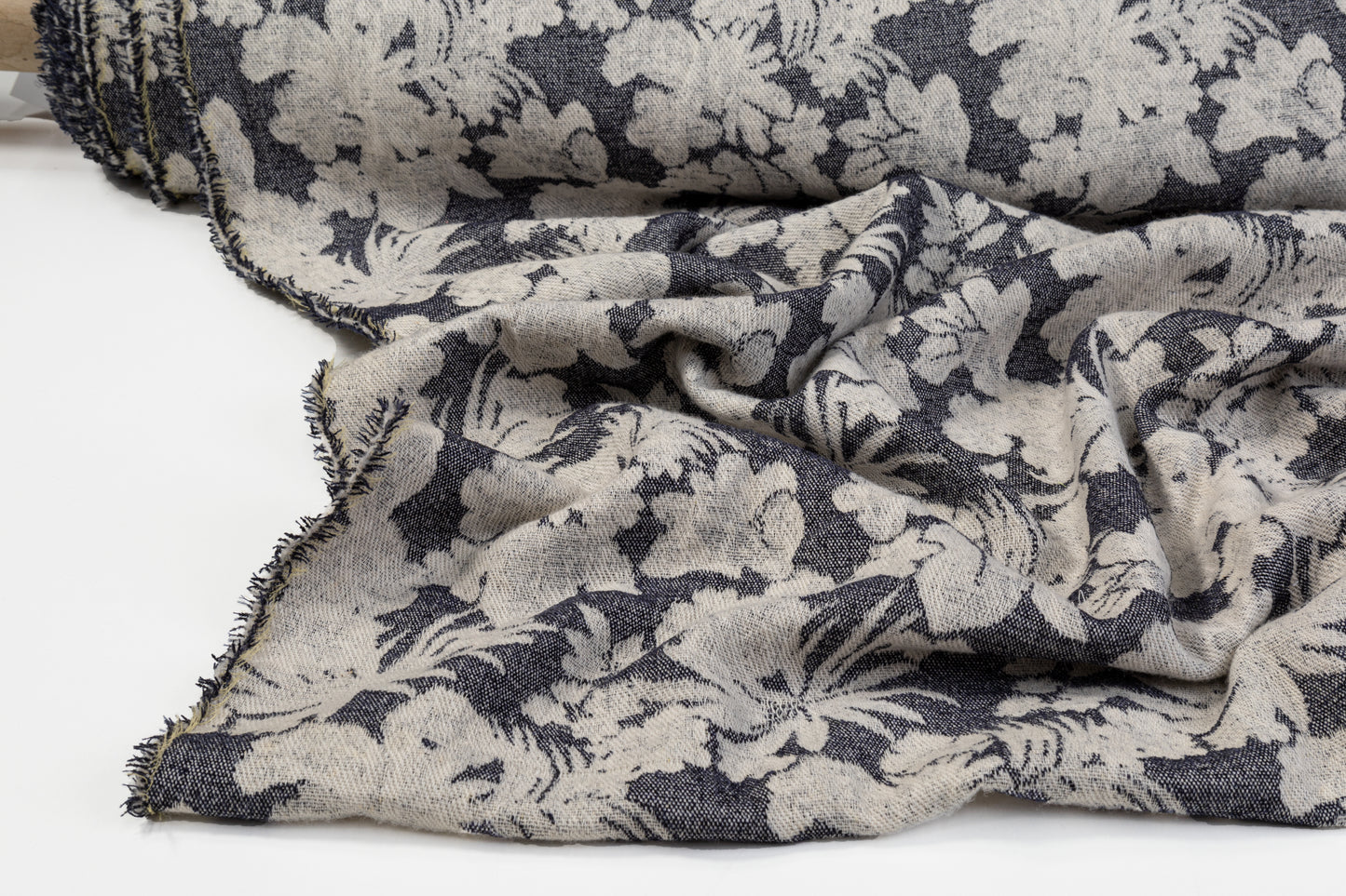 Double Faced Wool Rayon Jacquard - Navy / White / Light Beige