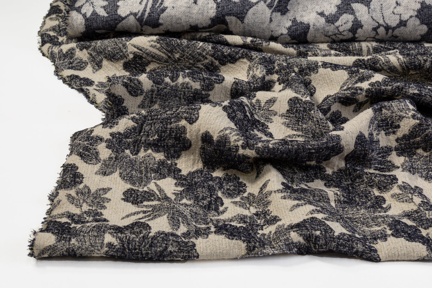 Double Faced Wool Rayon Jacquard - Navy / White / Light Beige