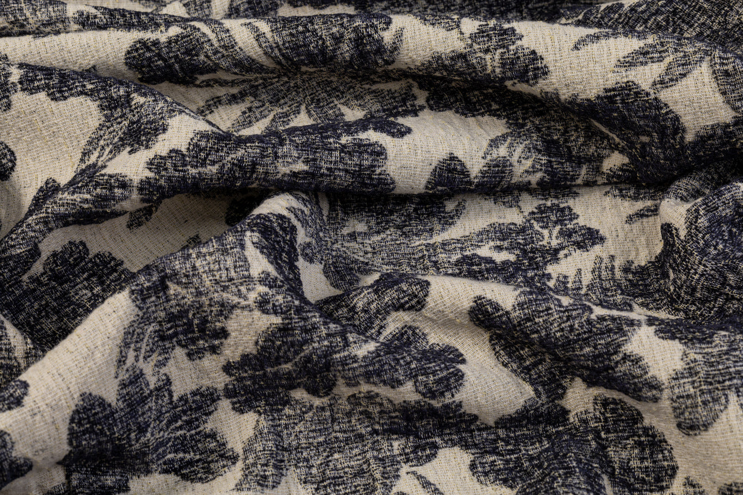 Double Faced Wool Rayon Jacquard - Navy / White / Light Beige