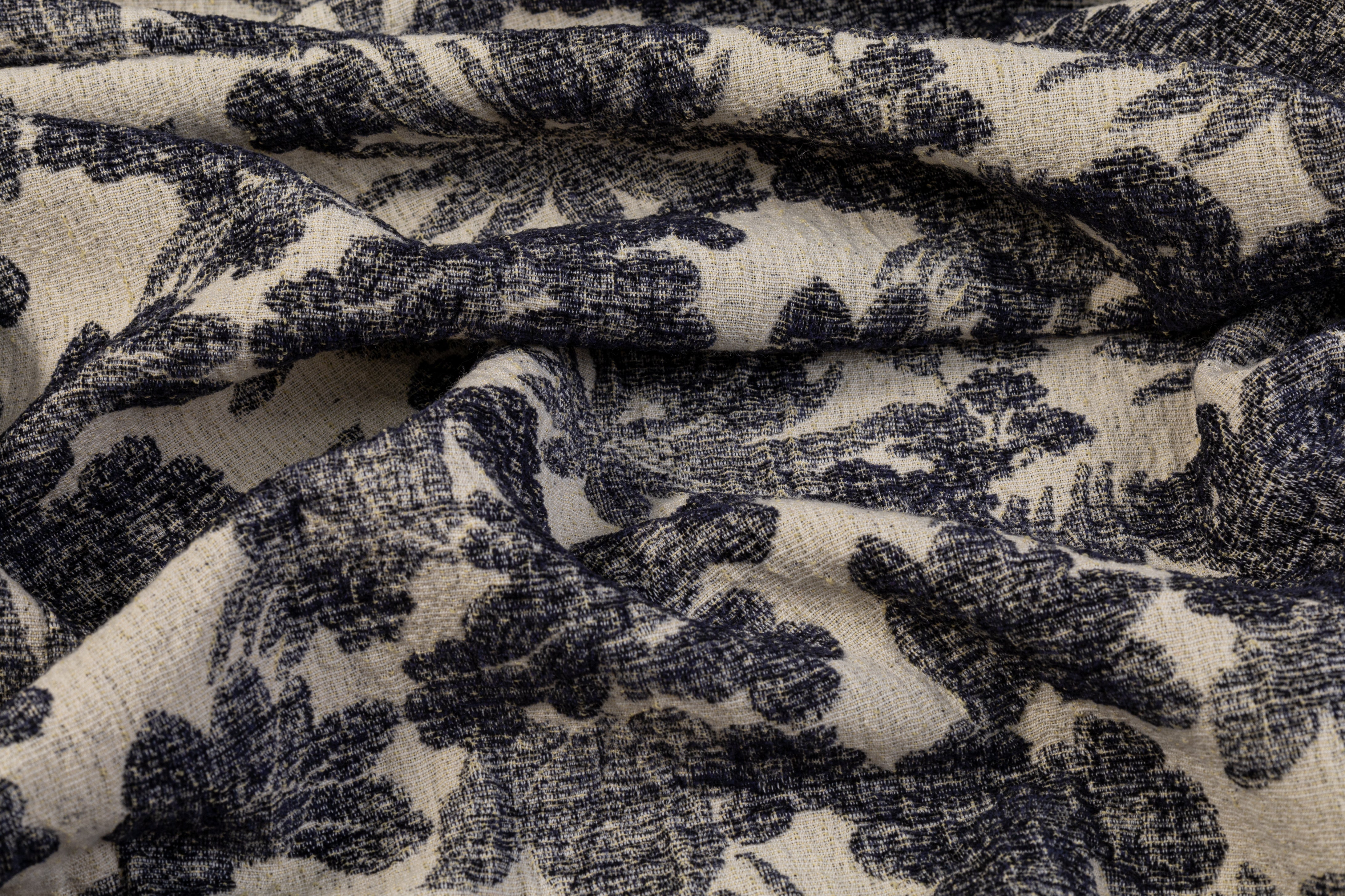 Double Faced Wool Rayon Jacquard - Navy / White / Light Beige