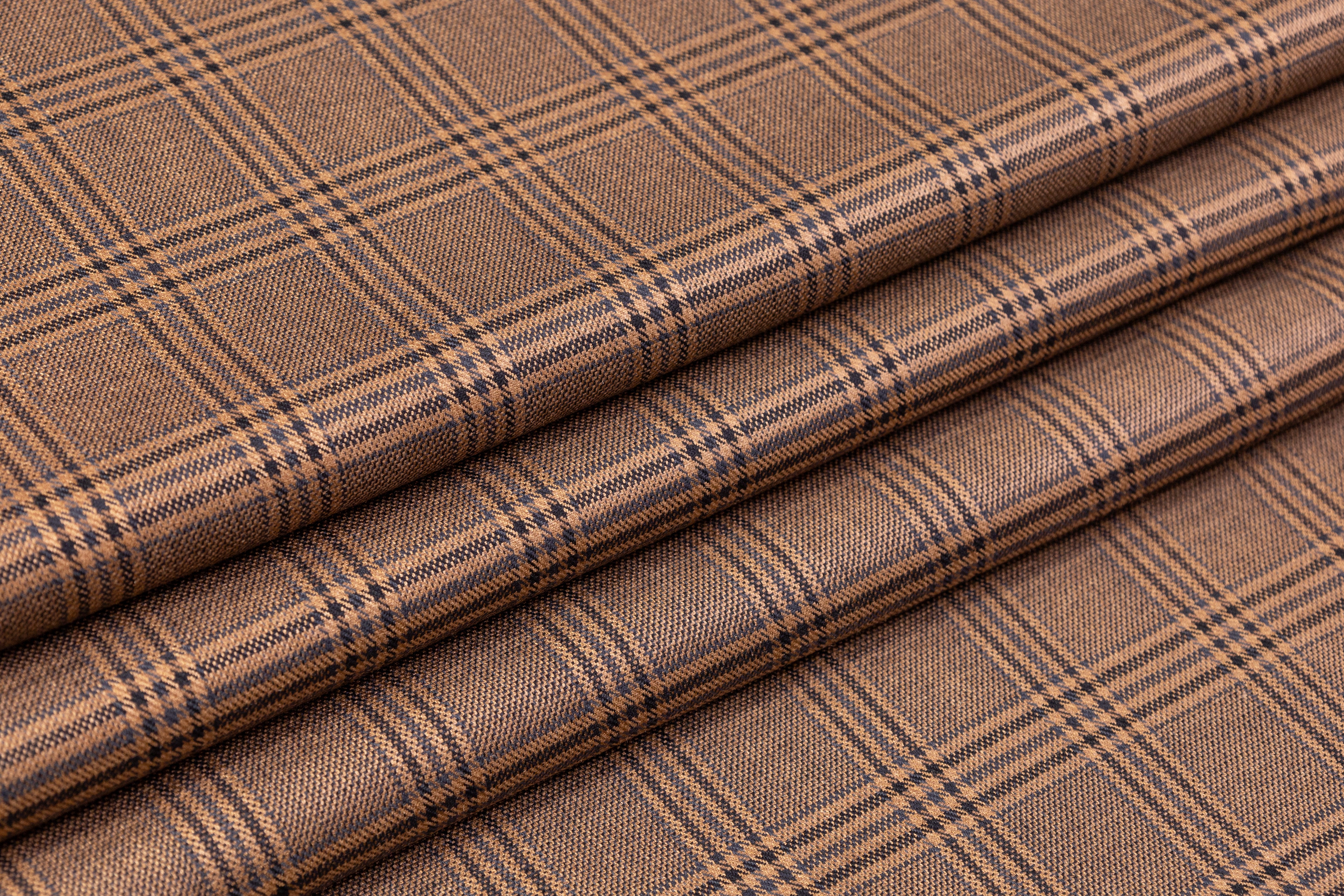 Plaid Italian Silk and Wool Suiting - Black / Brown