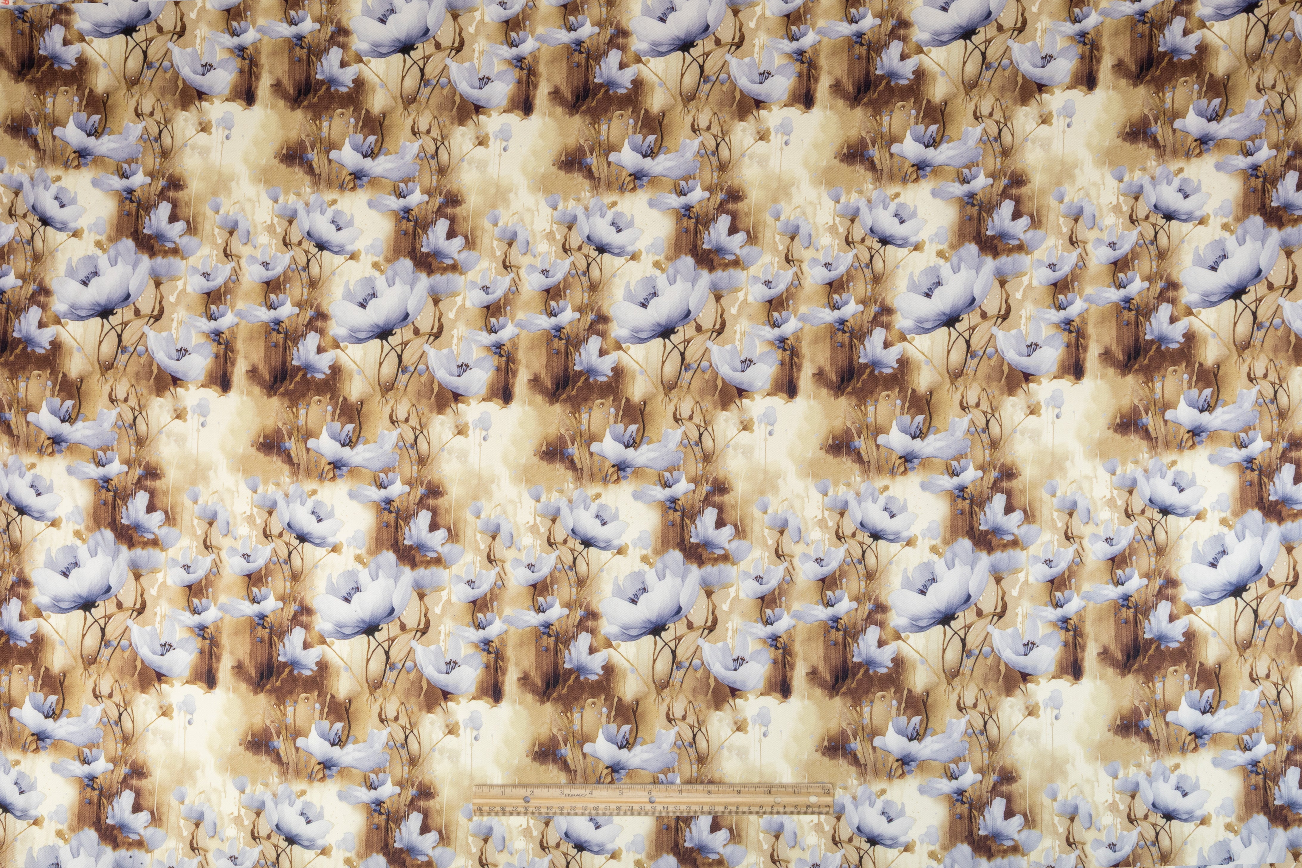 Floral Italian Silk And Wool Twill - Brown / Blue / Ivory