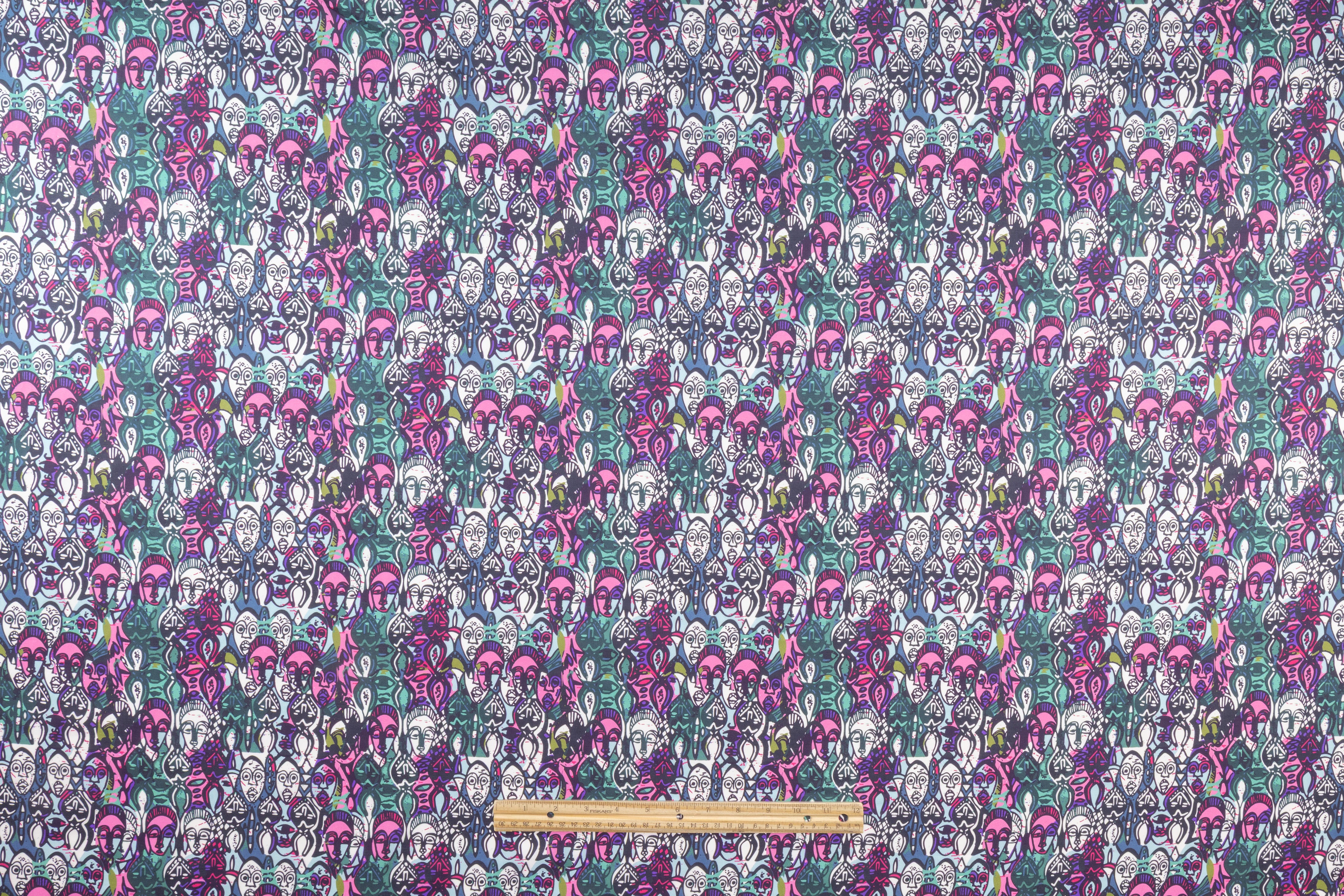 Tribal Mask Italian Cotton - Teal / Pink