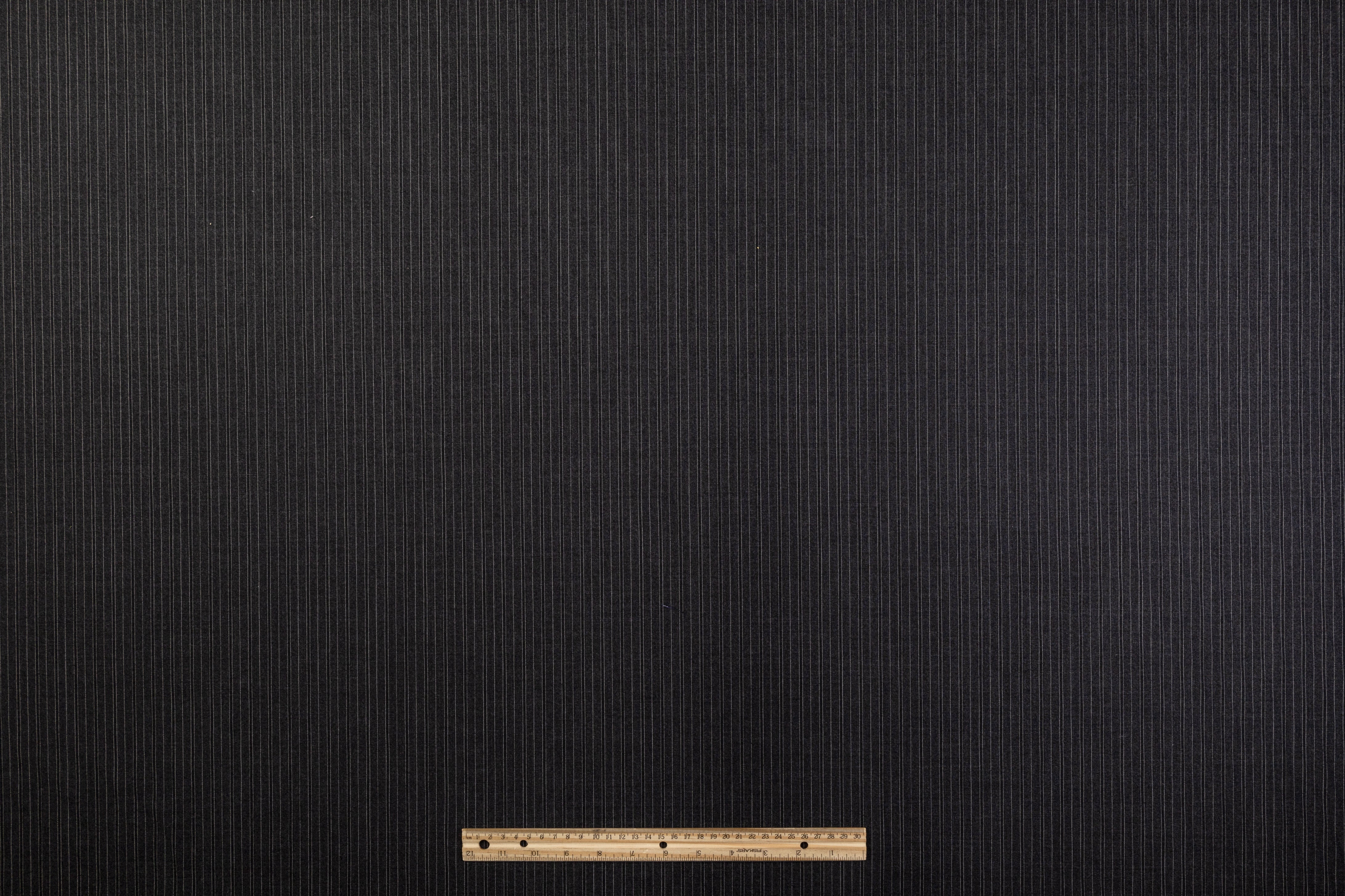 Striped Italian Wool Suiting - Charcoal Gray