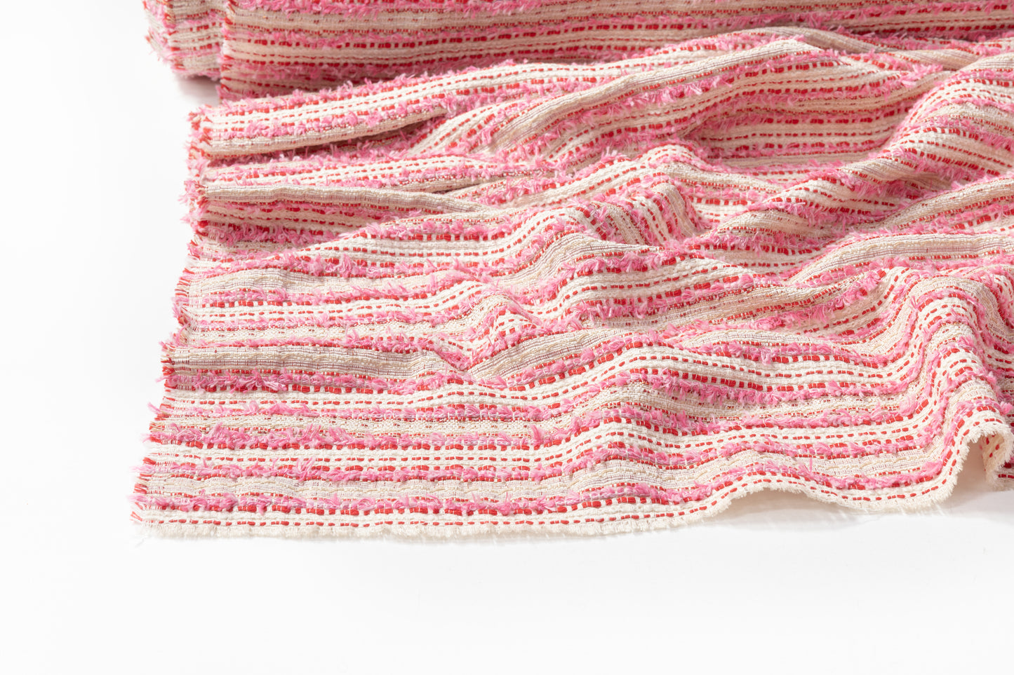 Metallic Italian Cotton Blend Tweed - Pink / White / Red / Gold