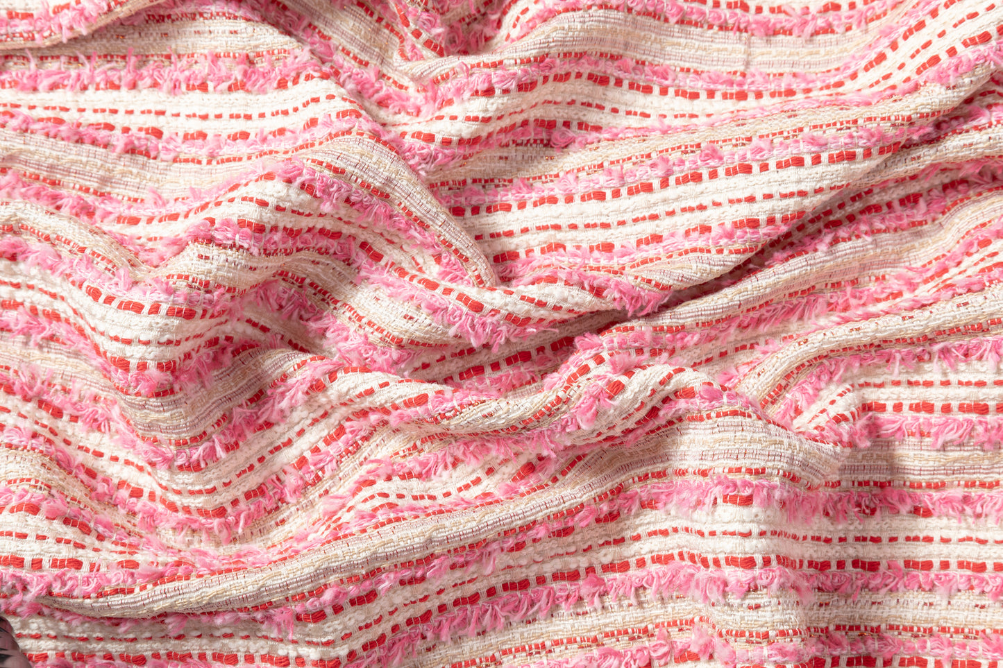 Metallic Italian Cotton Blend Tweed - Pink / White / Red / Gold
