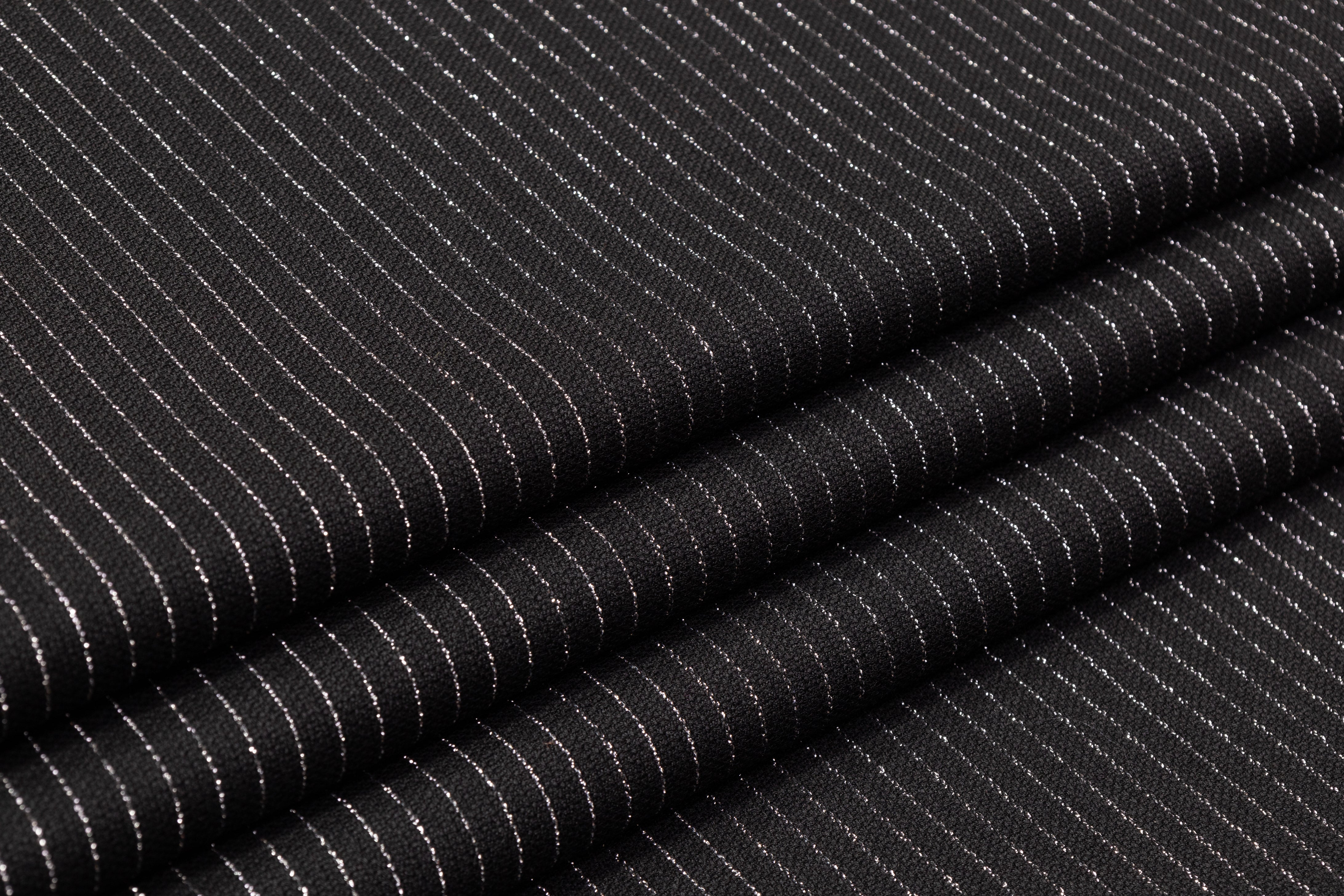 Metallic Striped Italian Wool Crepe - Black / Silver