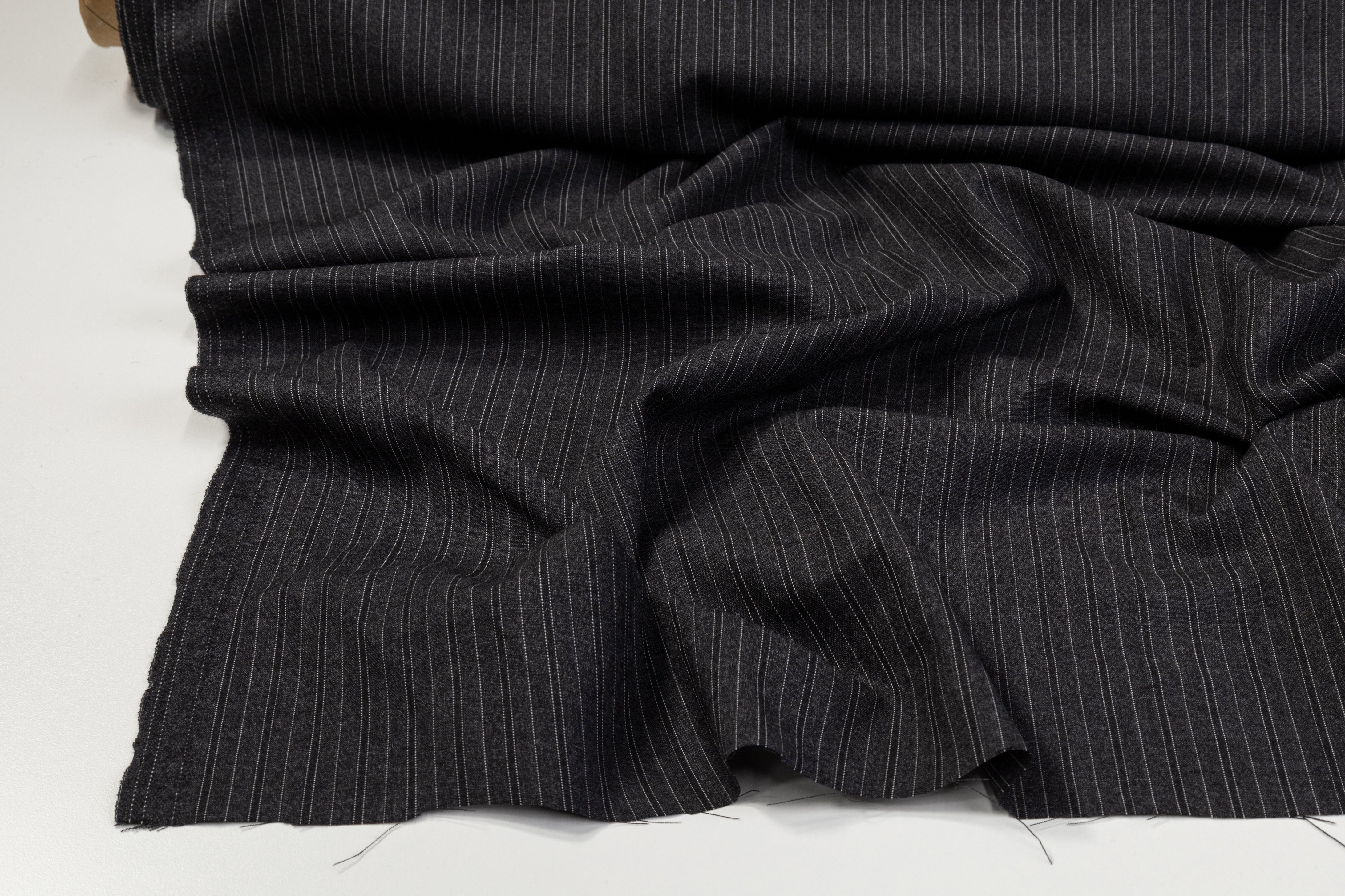 Striped Italian Wool Suiting - Charcoal Gray