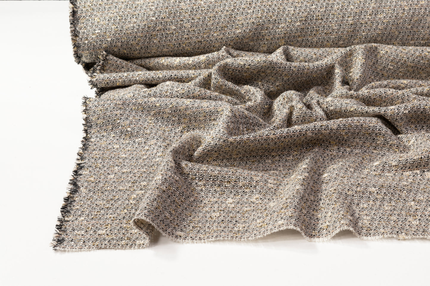 Metallic Italian Cotton Wool Blend Tweed - Taupe / Gray / Gold / Black