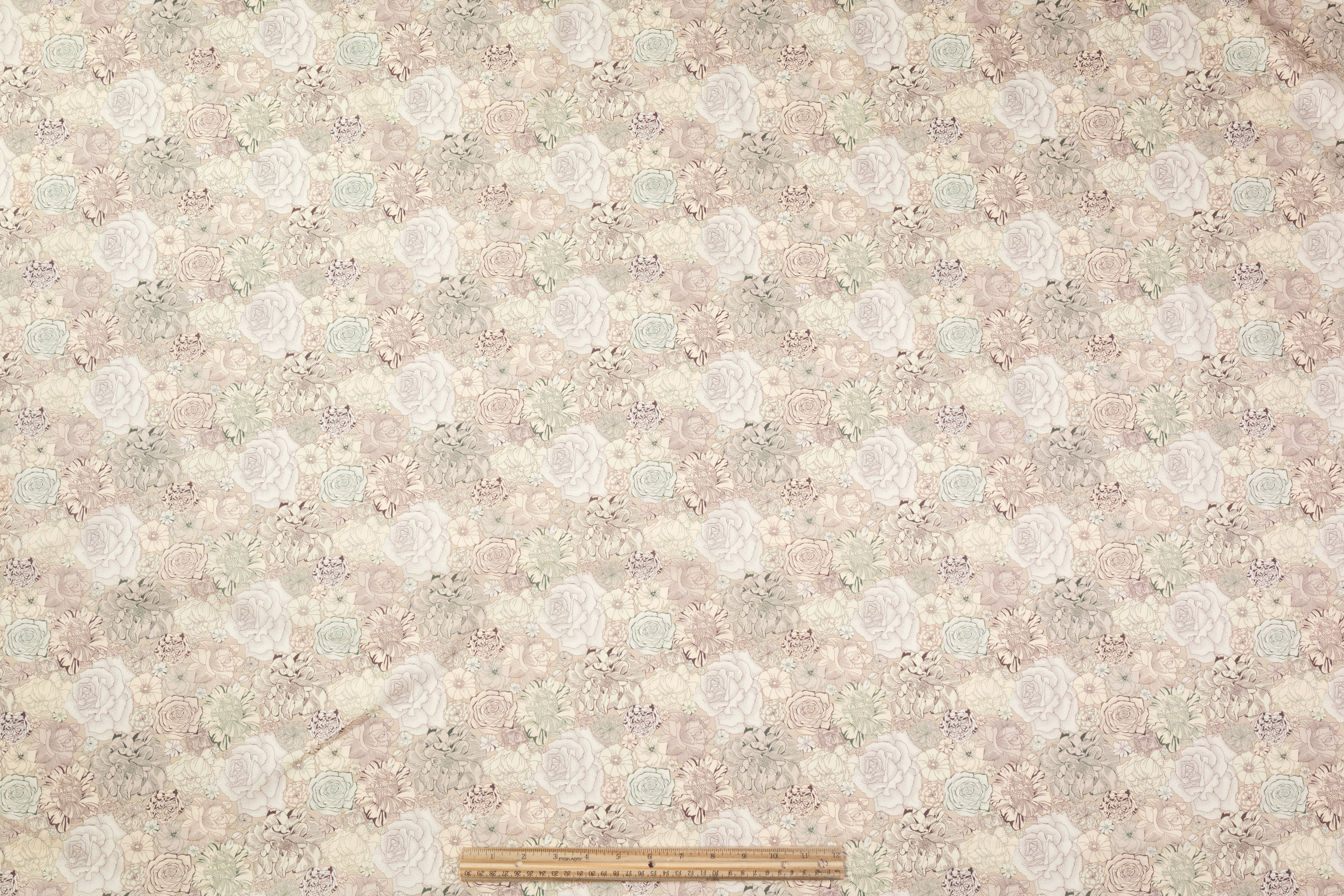 Floral Printed Cotton - Beige / Mauve / Green