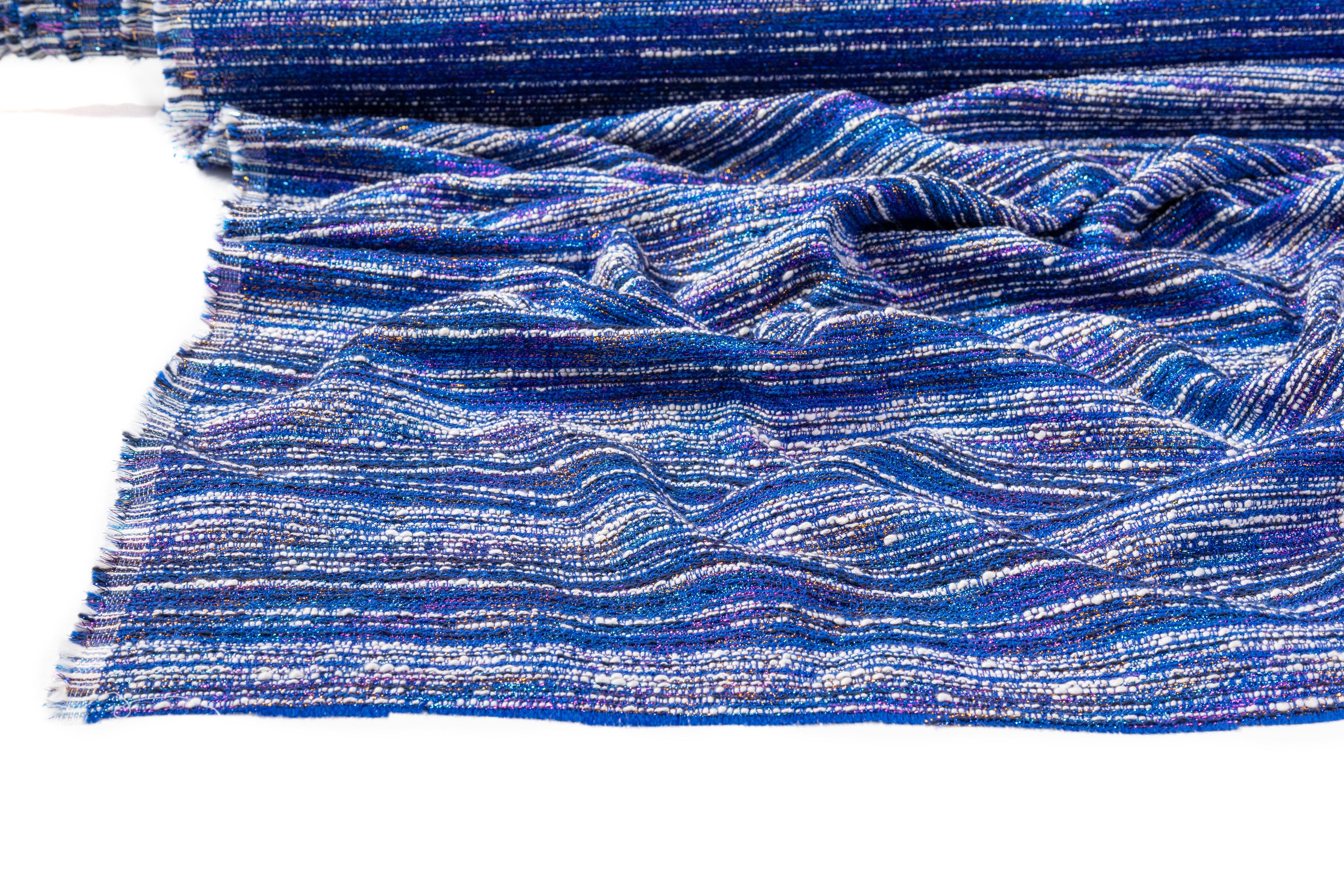 Metallic Italian Cotton Blend Tweed - Blue