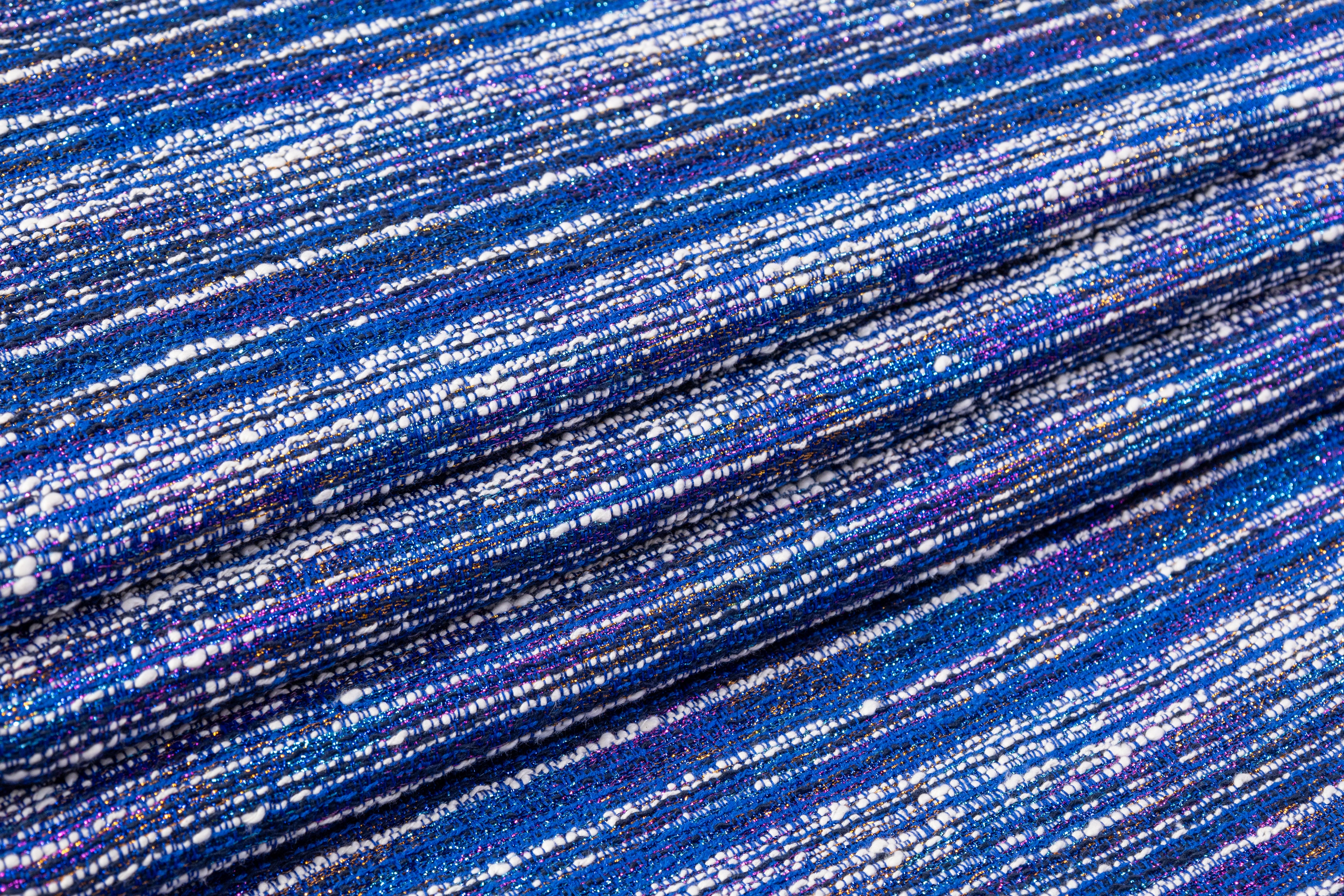 Metallic Italian Cotton Blend Tweed - Blue