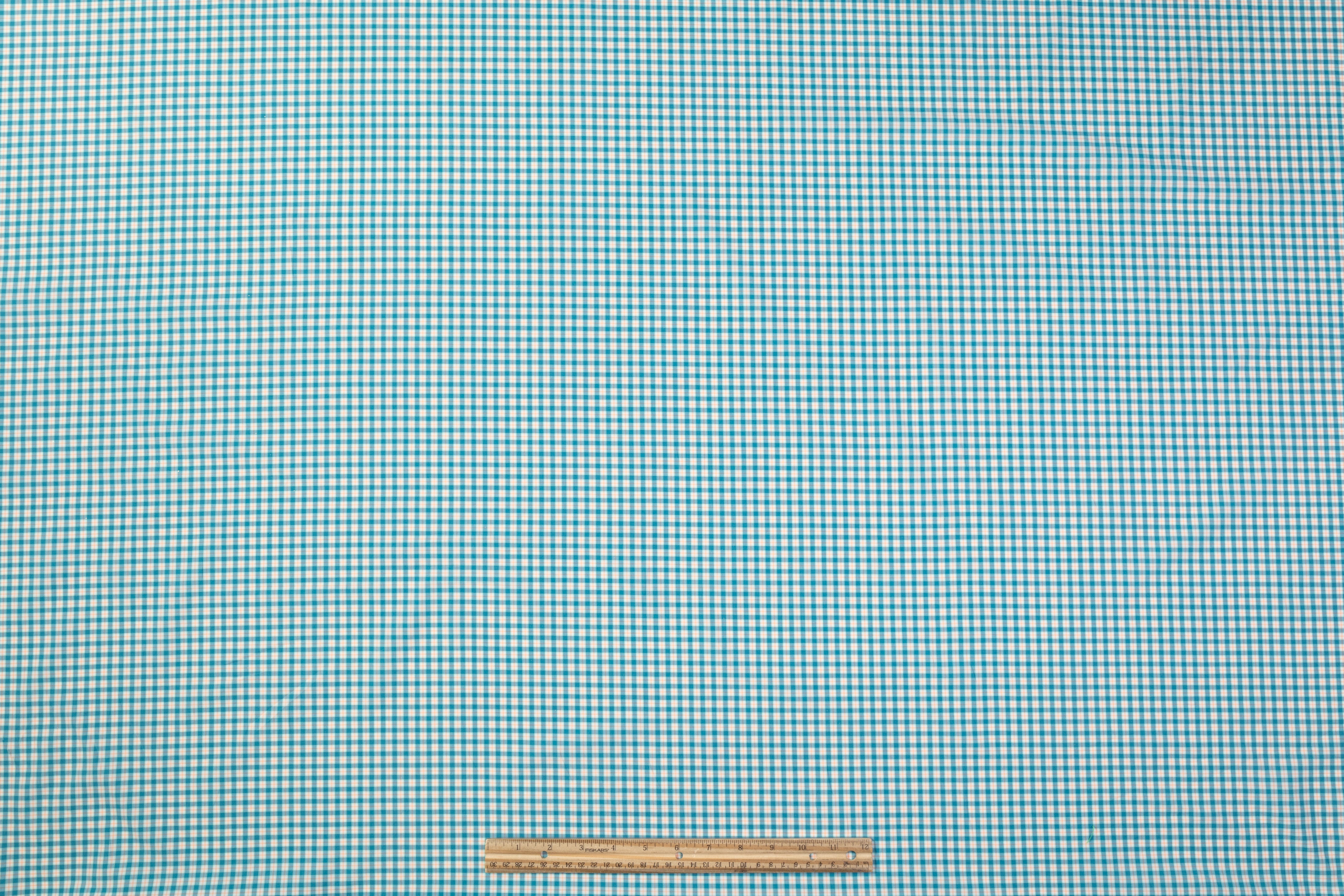 Checked Cotton Shirting - Blue / Peach