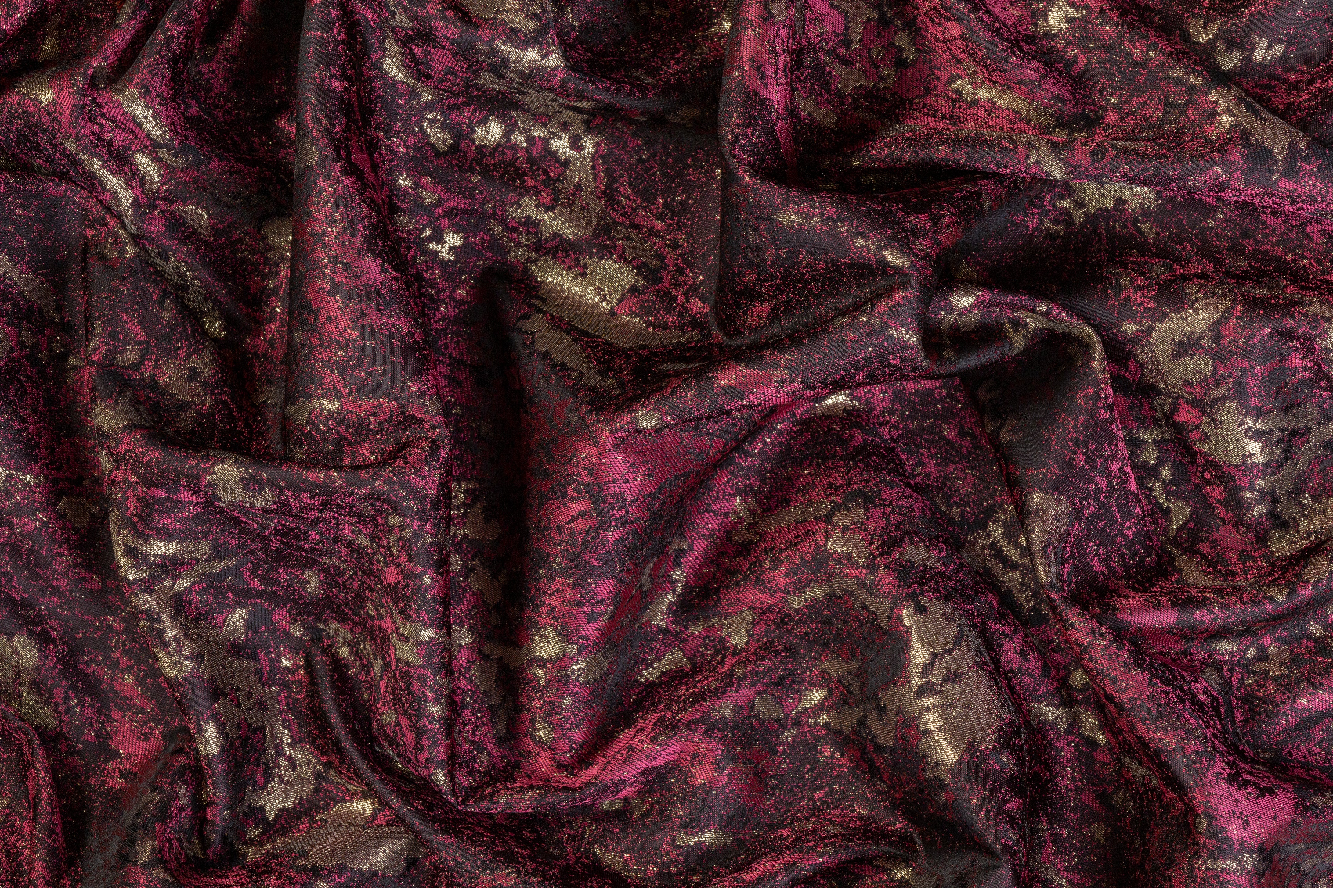 Abstract Metallic Brocade - Burgundy / Gold