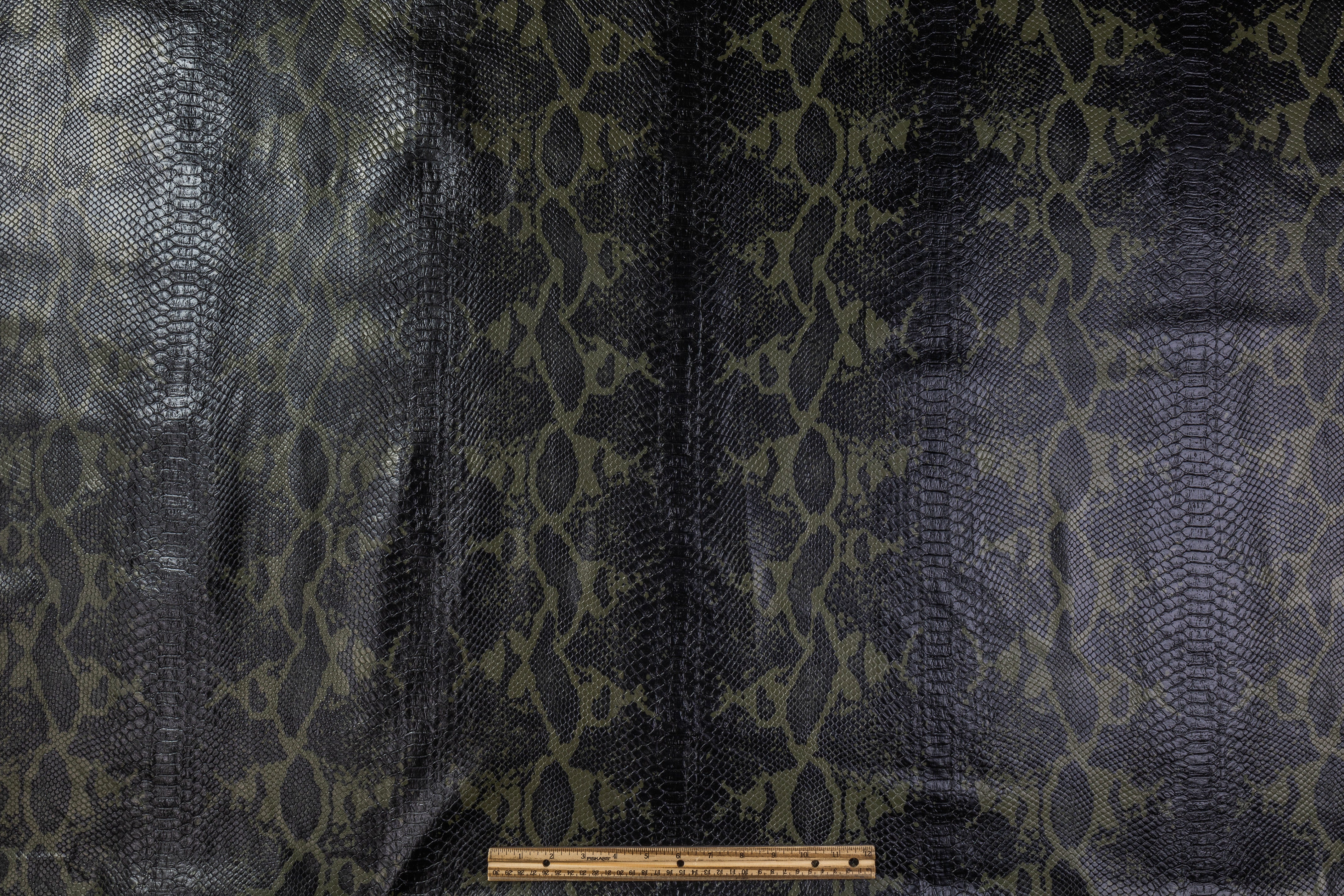 Snake Skin Stretch Faux Leather - Black / Green