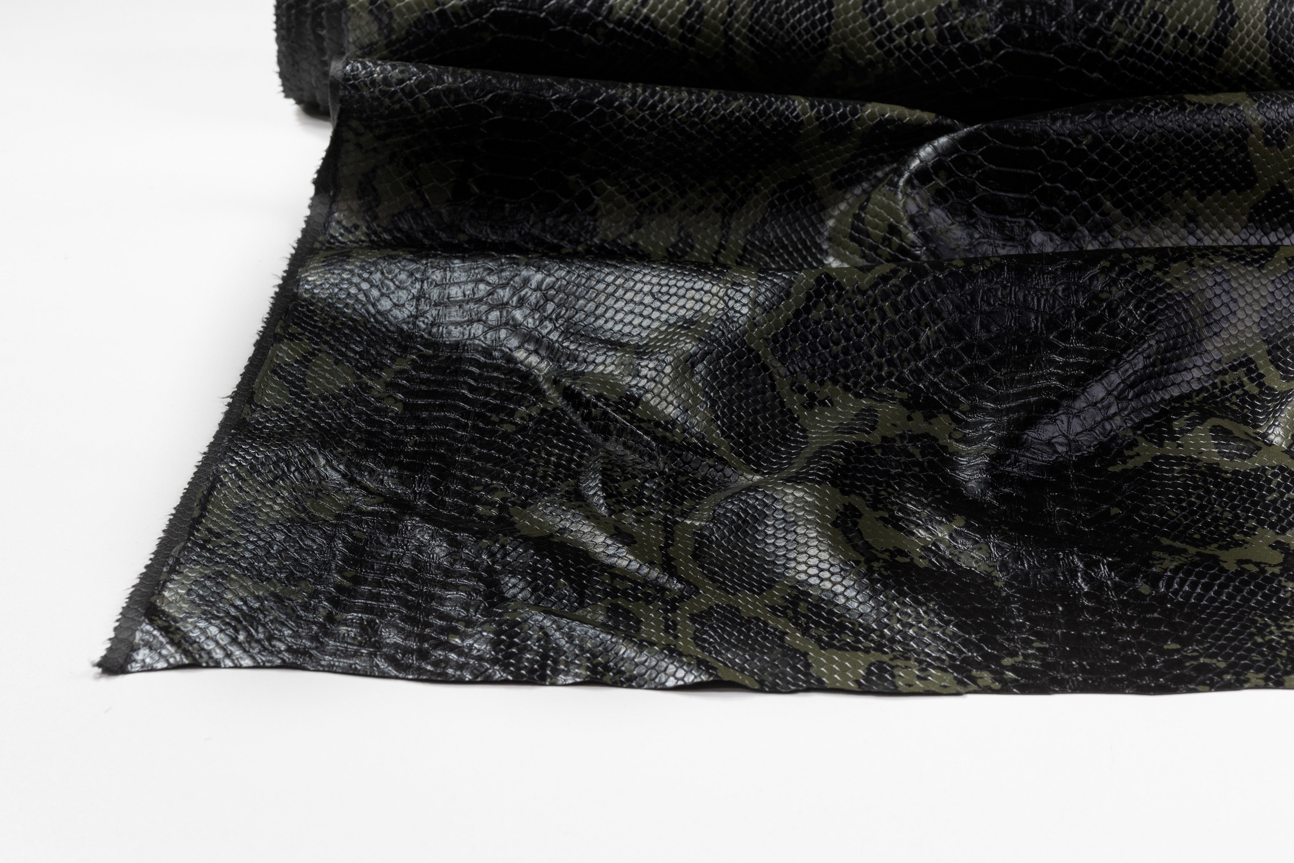 Snake Skin Stretch Faux Leather - Black / Green