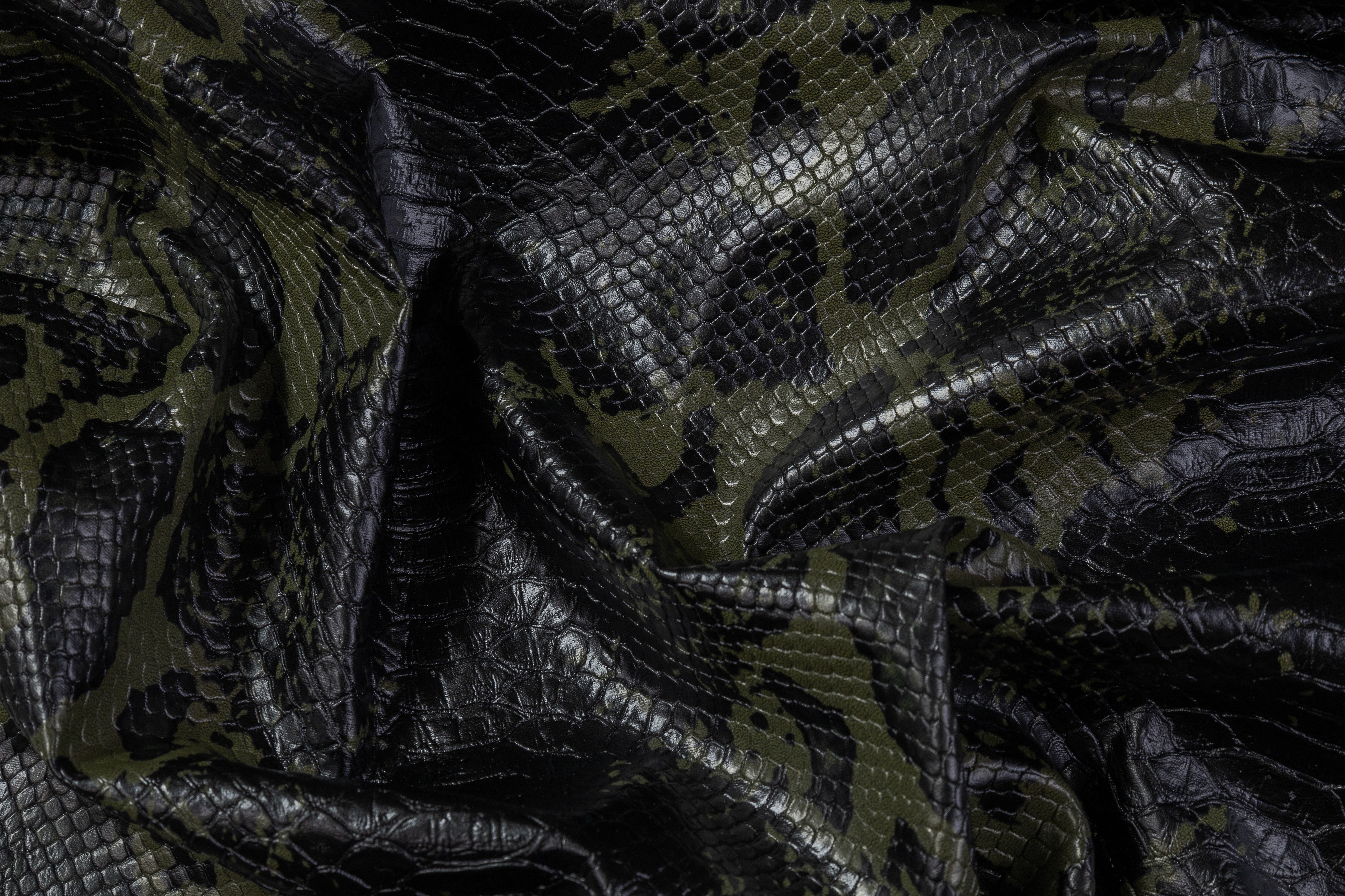 Snake Skin Stretch Faux Leather - Black / Green