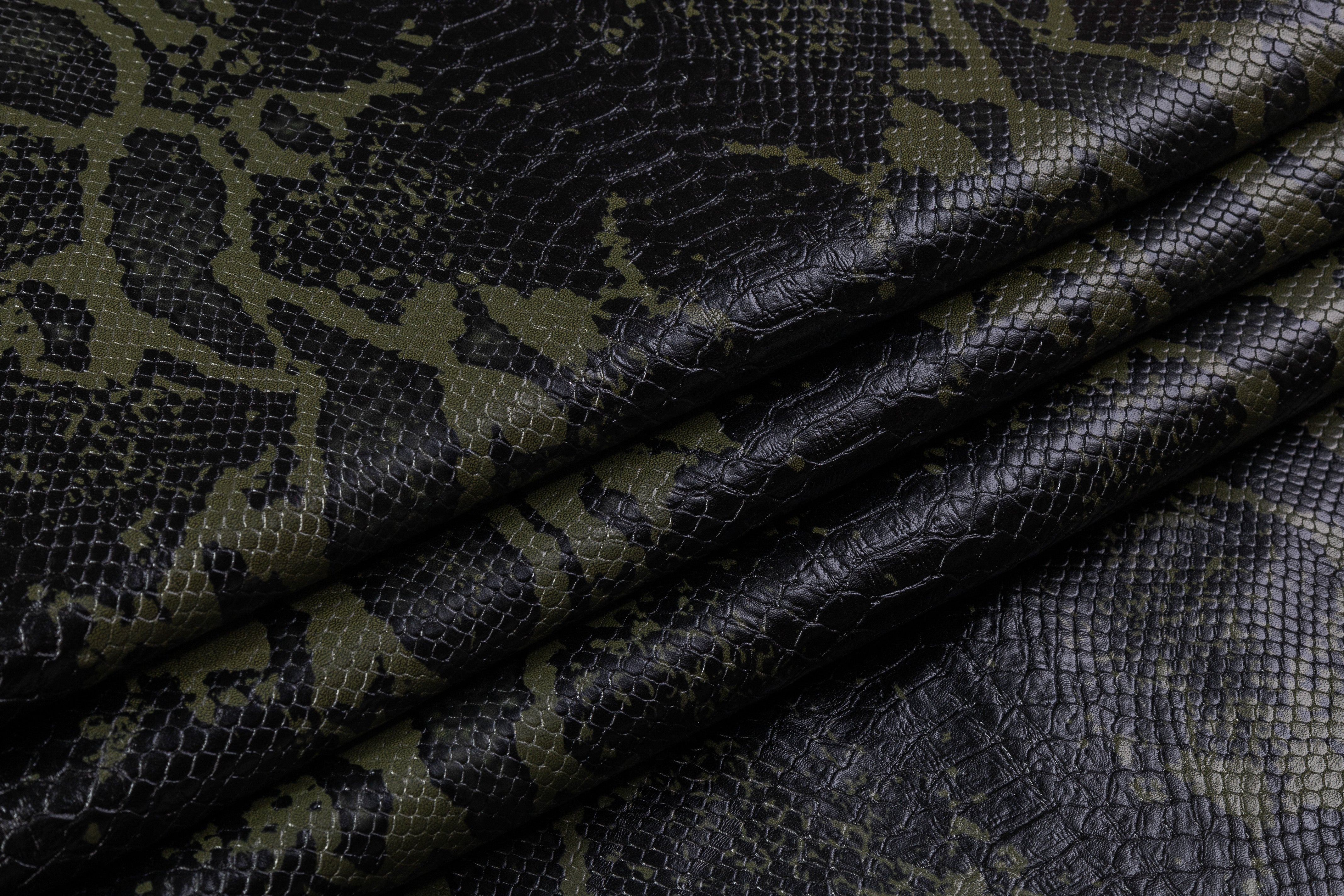 Snake Skin Stretch Faux Leather - Black / Green