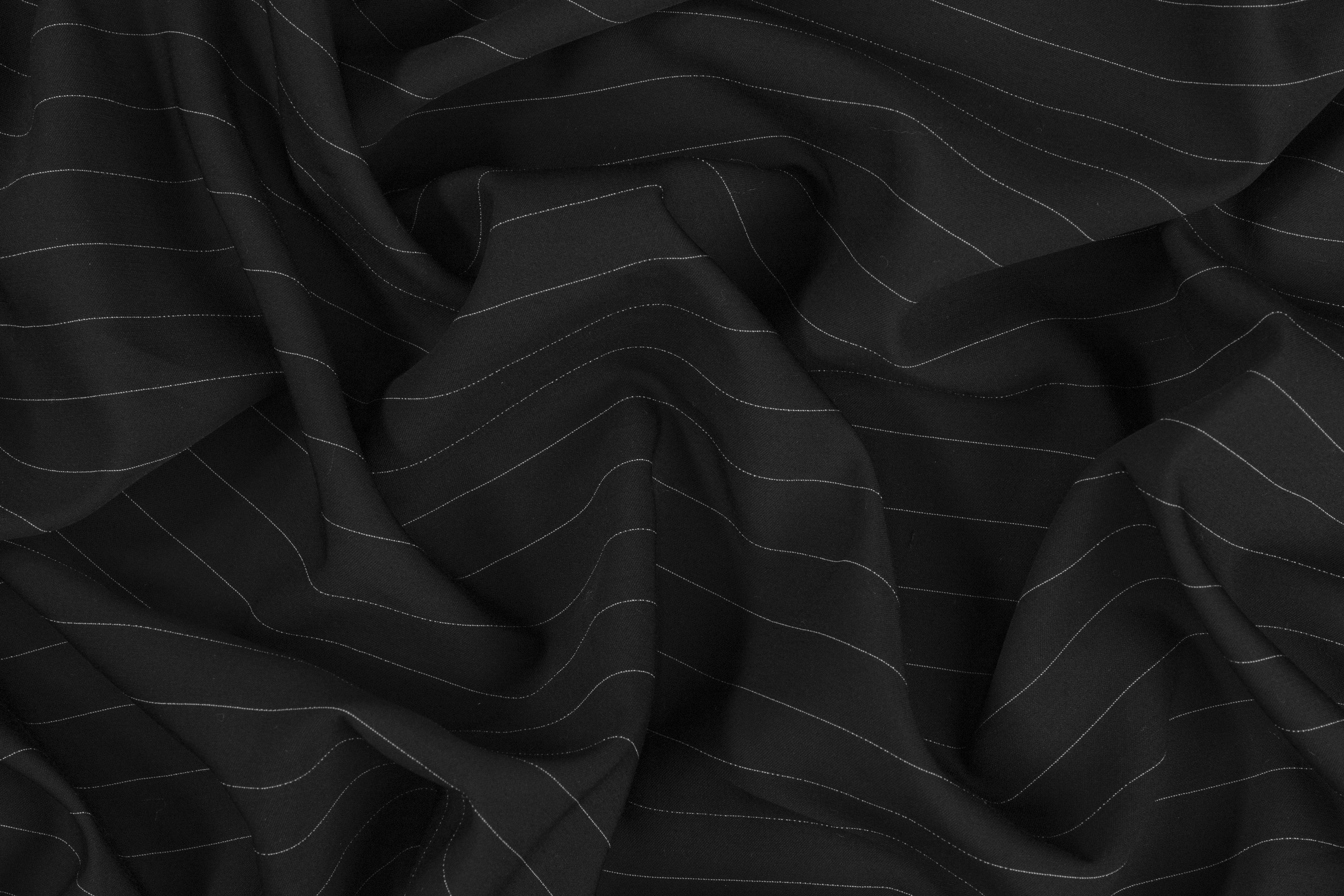 Pin Striped Silk/Wool Suiting - Black / White