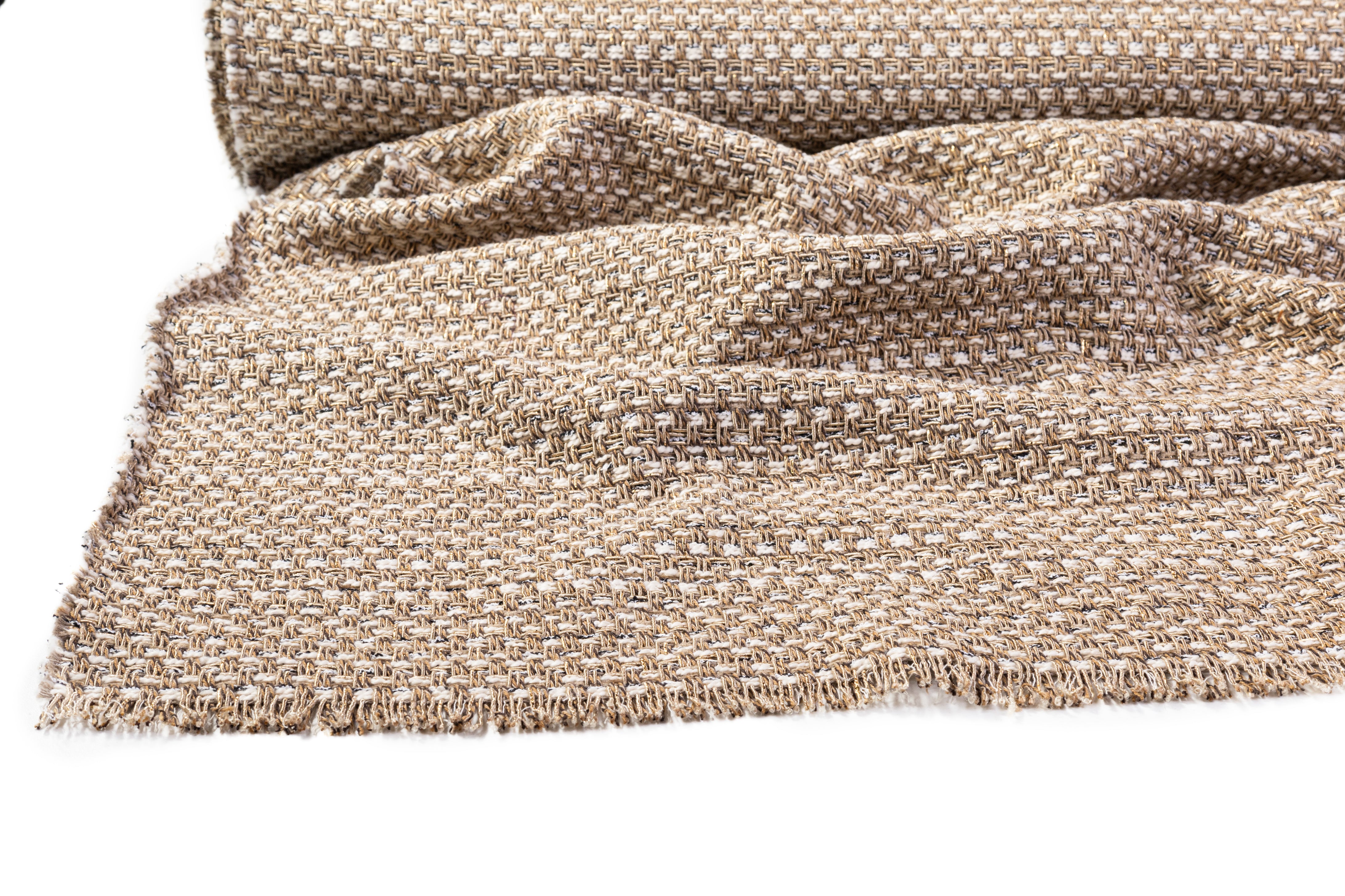 Metallic Italian Cotton Blend Tweed - Gold / Beige