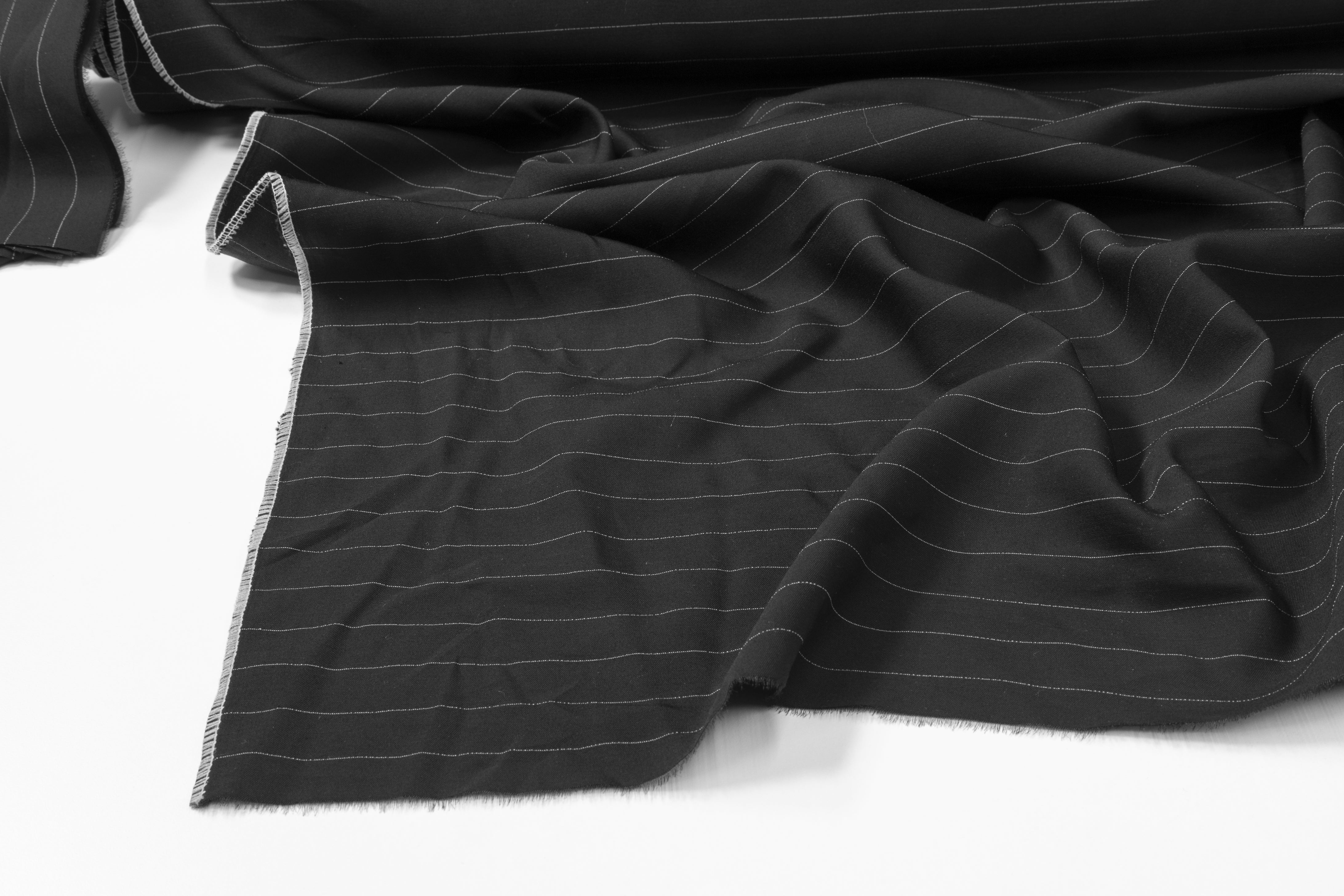 Pin Striped Silk/Wool Suiting - Black / White