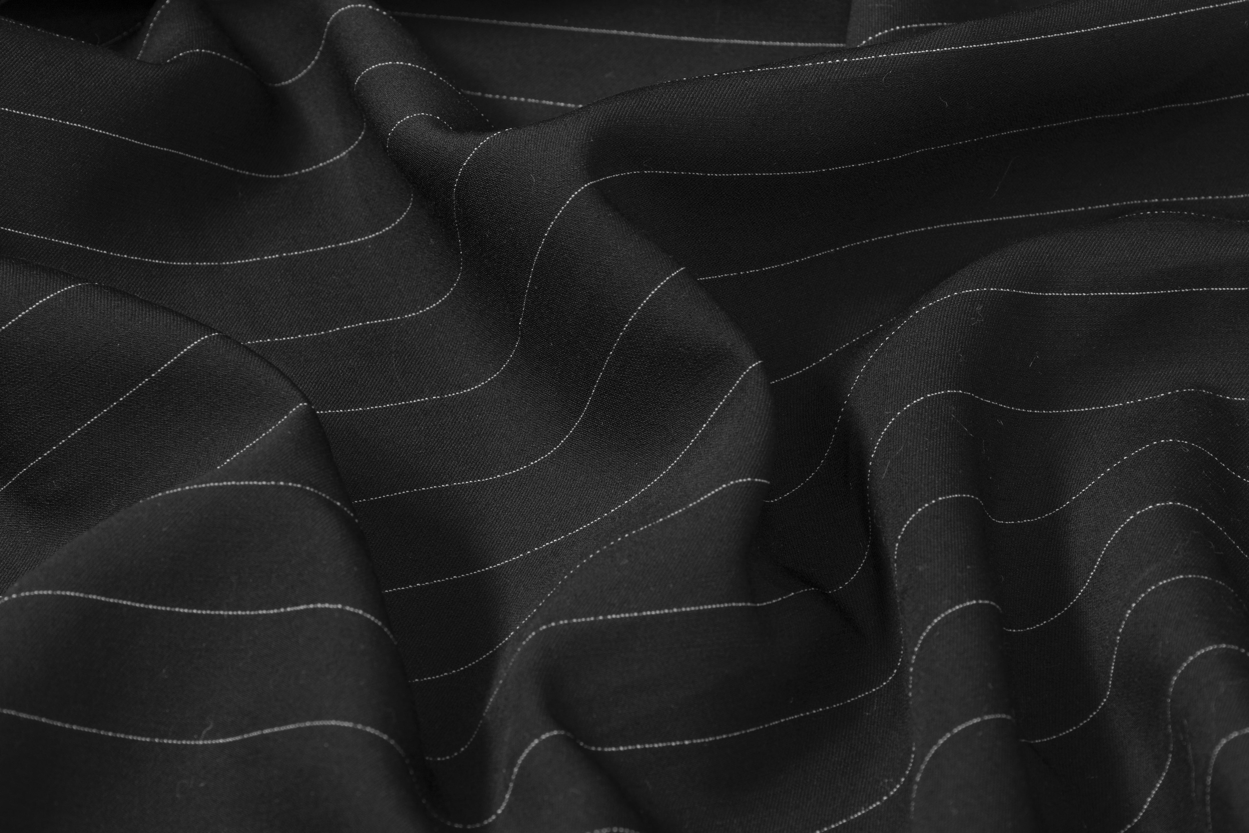 Pin Striped Silk/Wool Suiting Black / White Prime Fabrics
