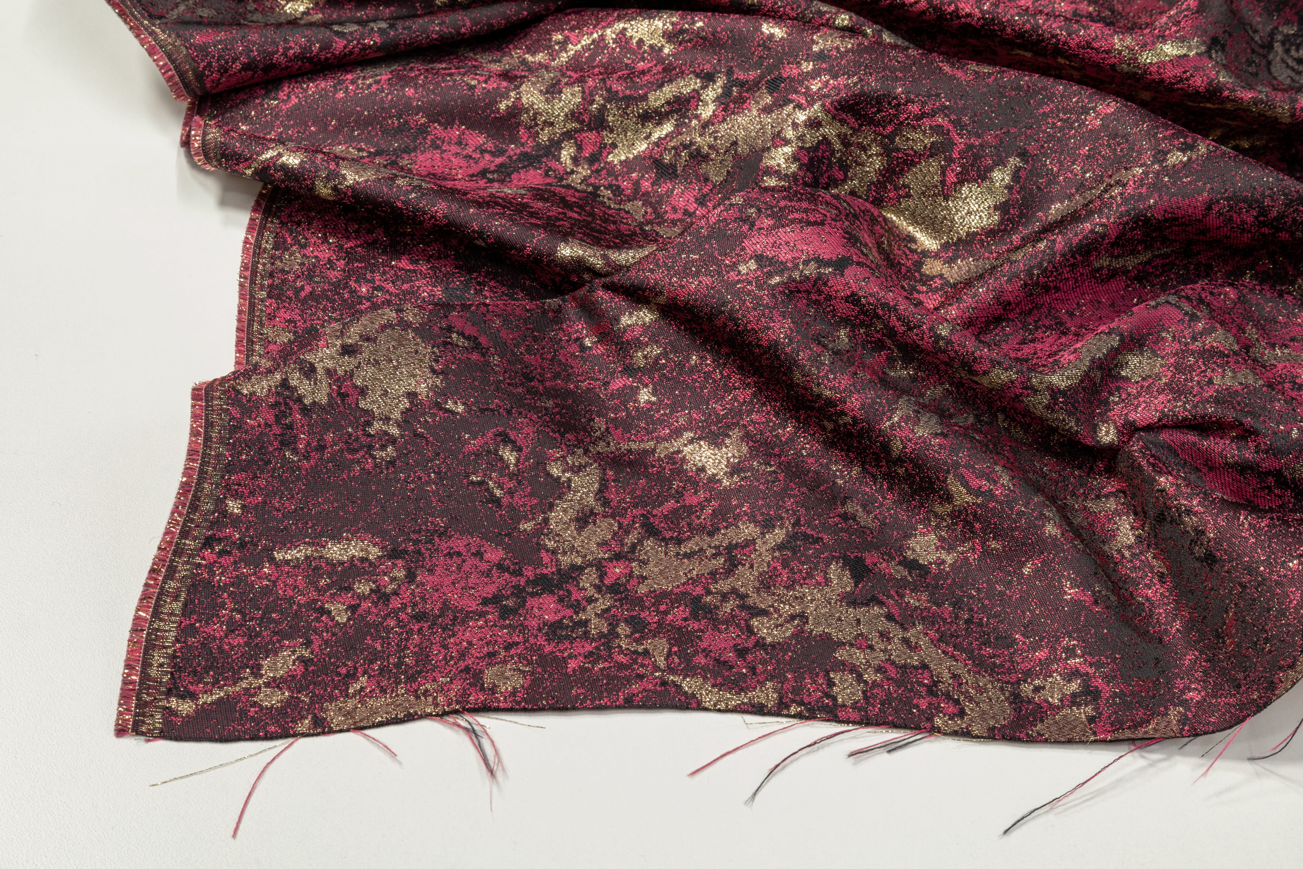 Abstract Metallic Brocade - Burgundy / Gold