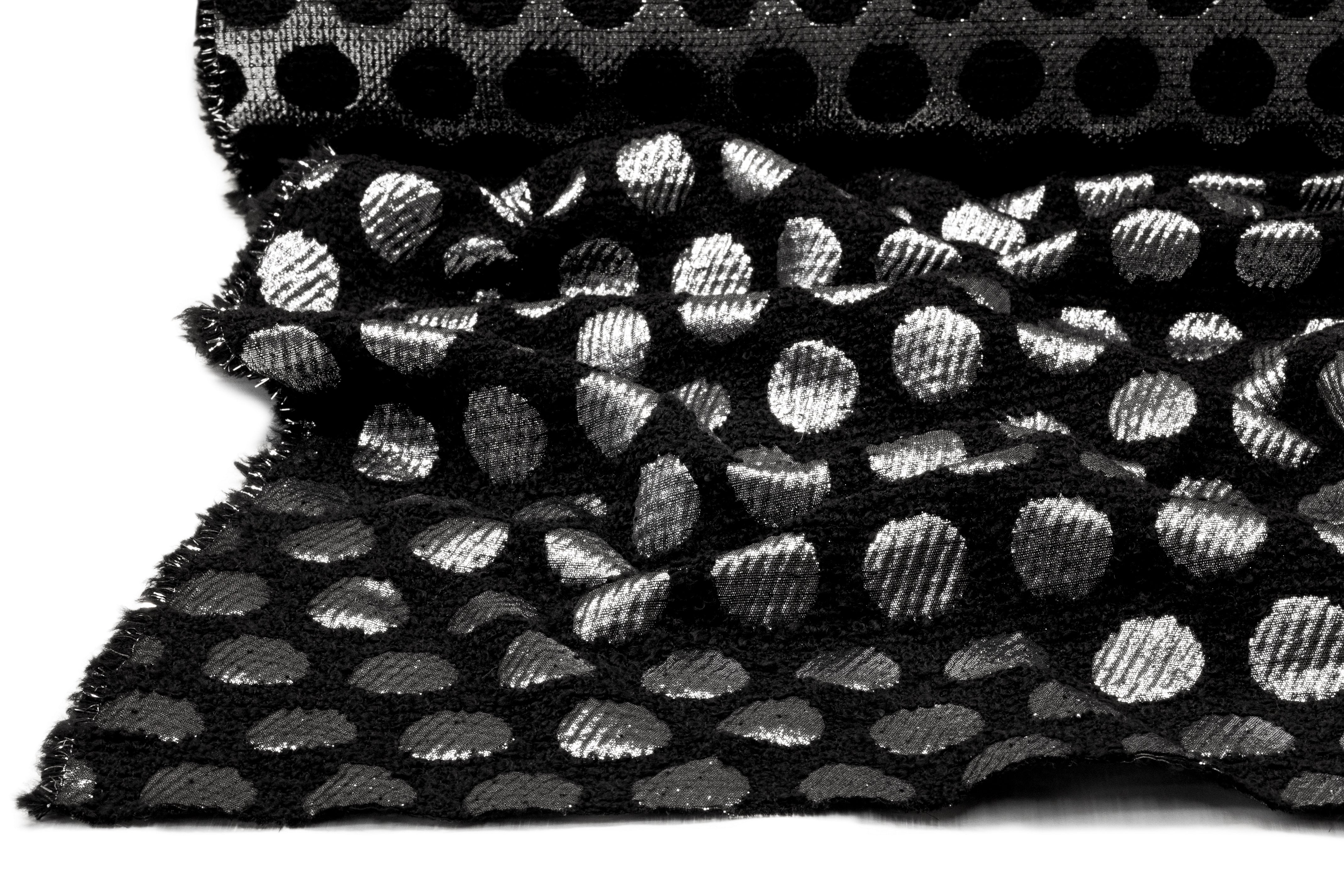 Polka Dot Metallic Italian Chenille Boucle Brocade - Black / Silver