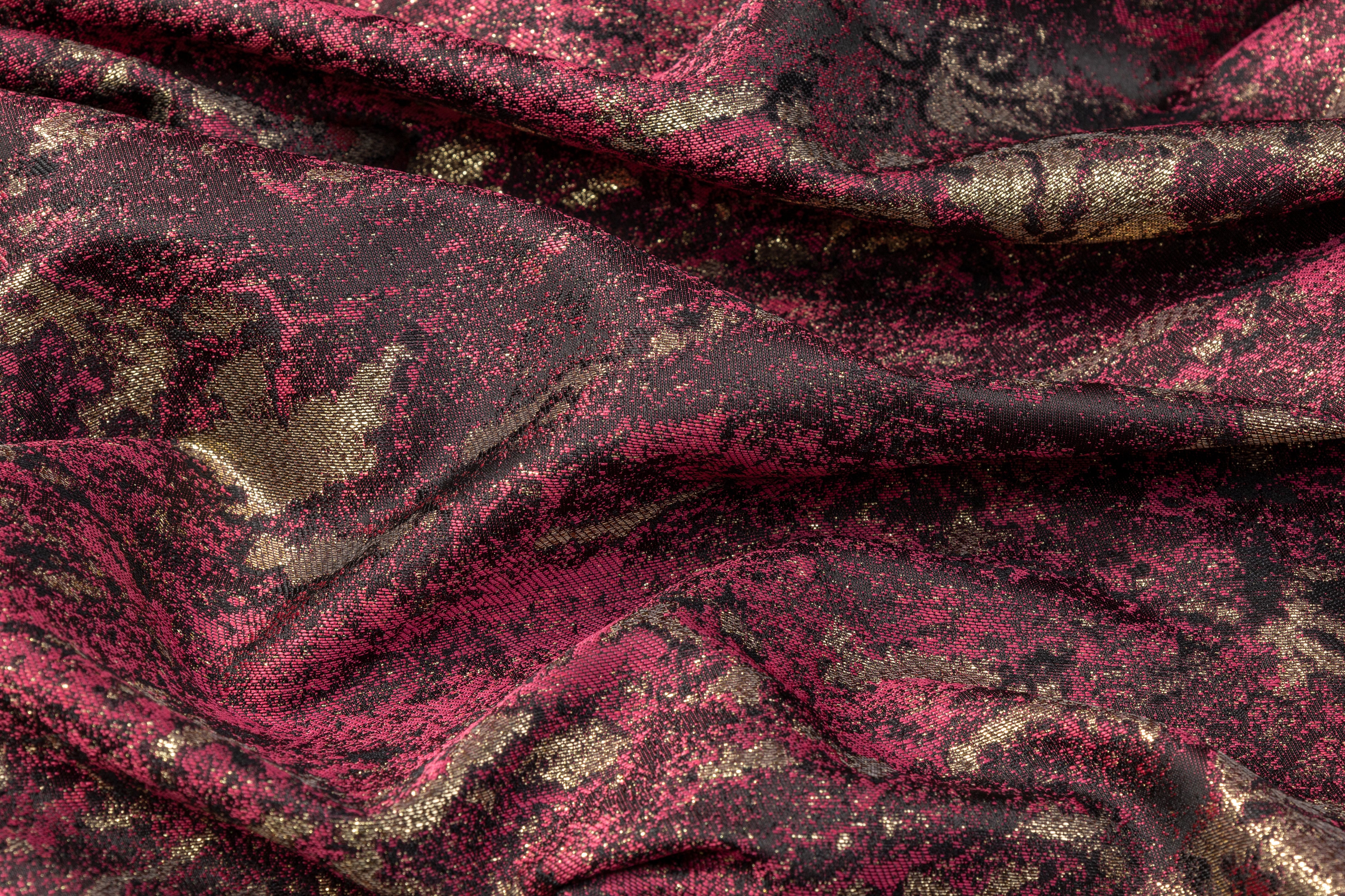 Abstract Metallic Brocade - Burgundy / Gold