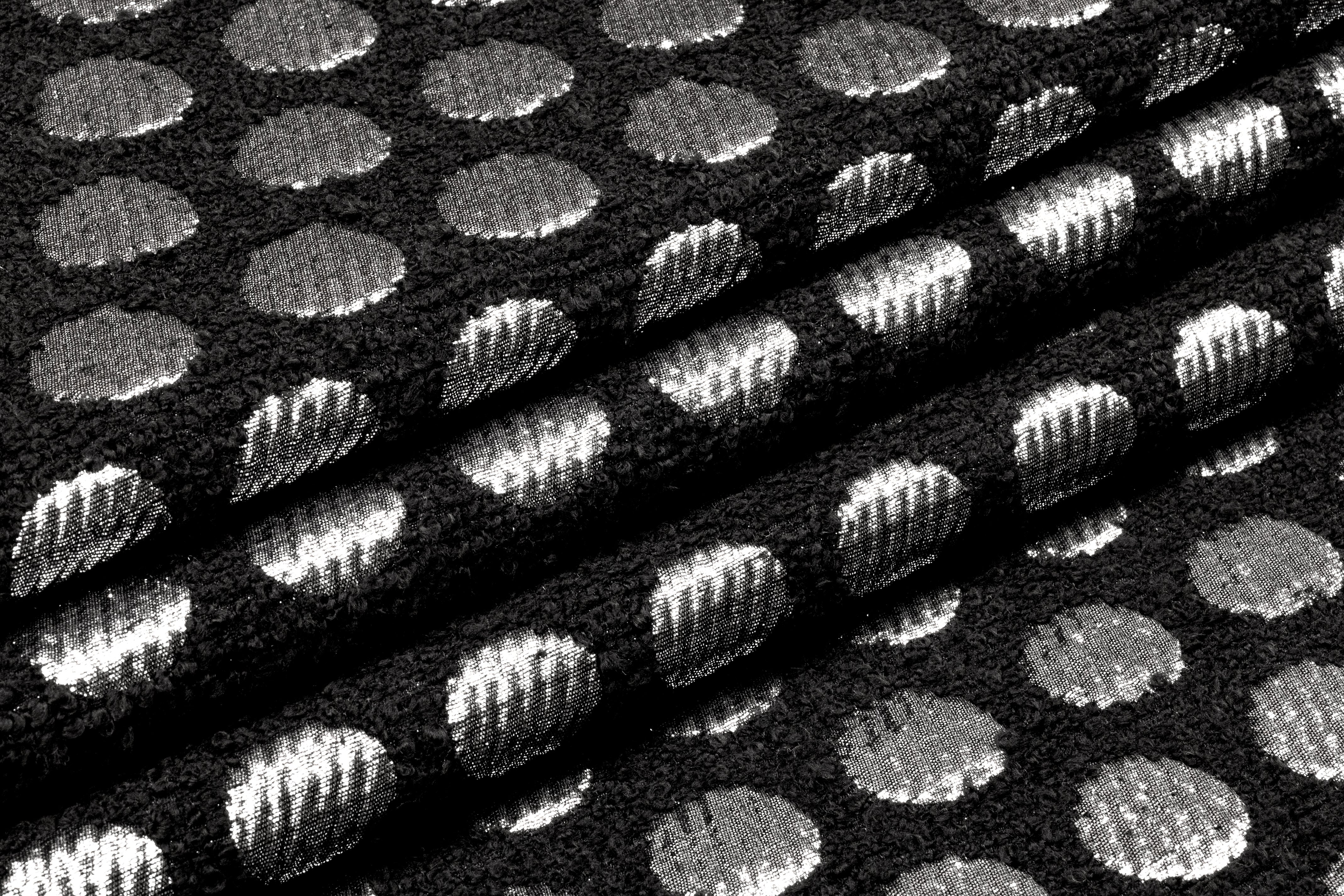 Polka Dot Metallic Italian Chenille Boucle Brocade - Black / Silver