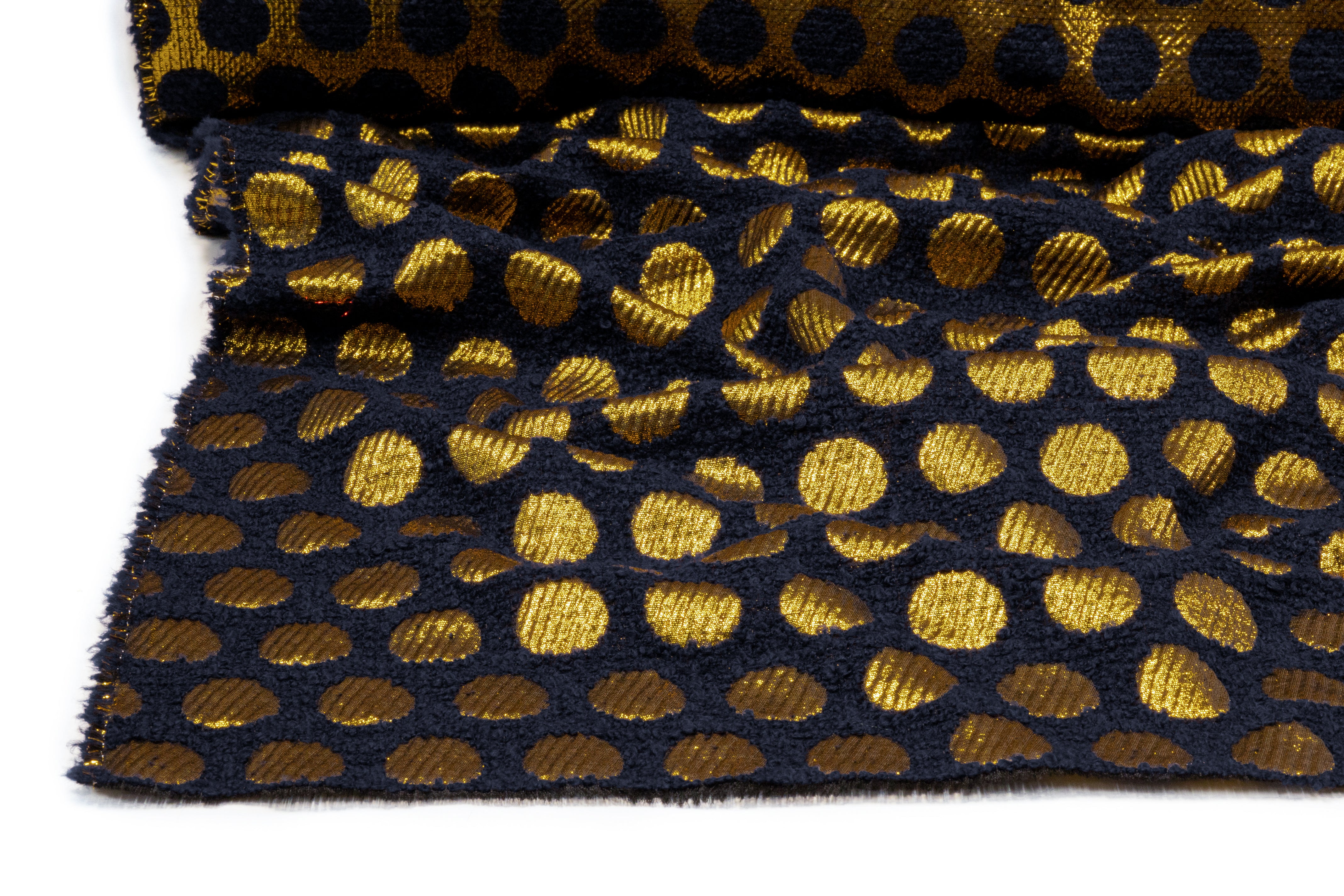 Polka Dot Metallic Italian Chenille Boucle Brocade - Navy / Gold