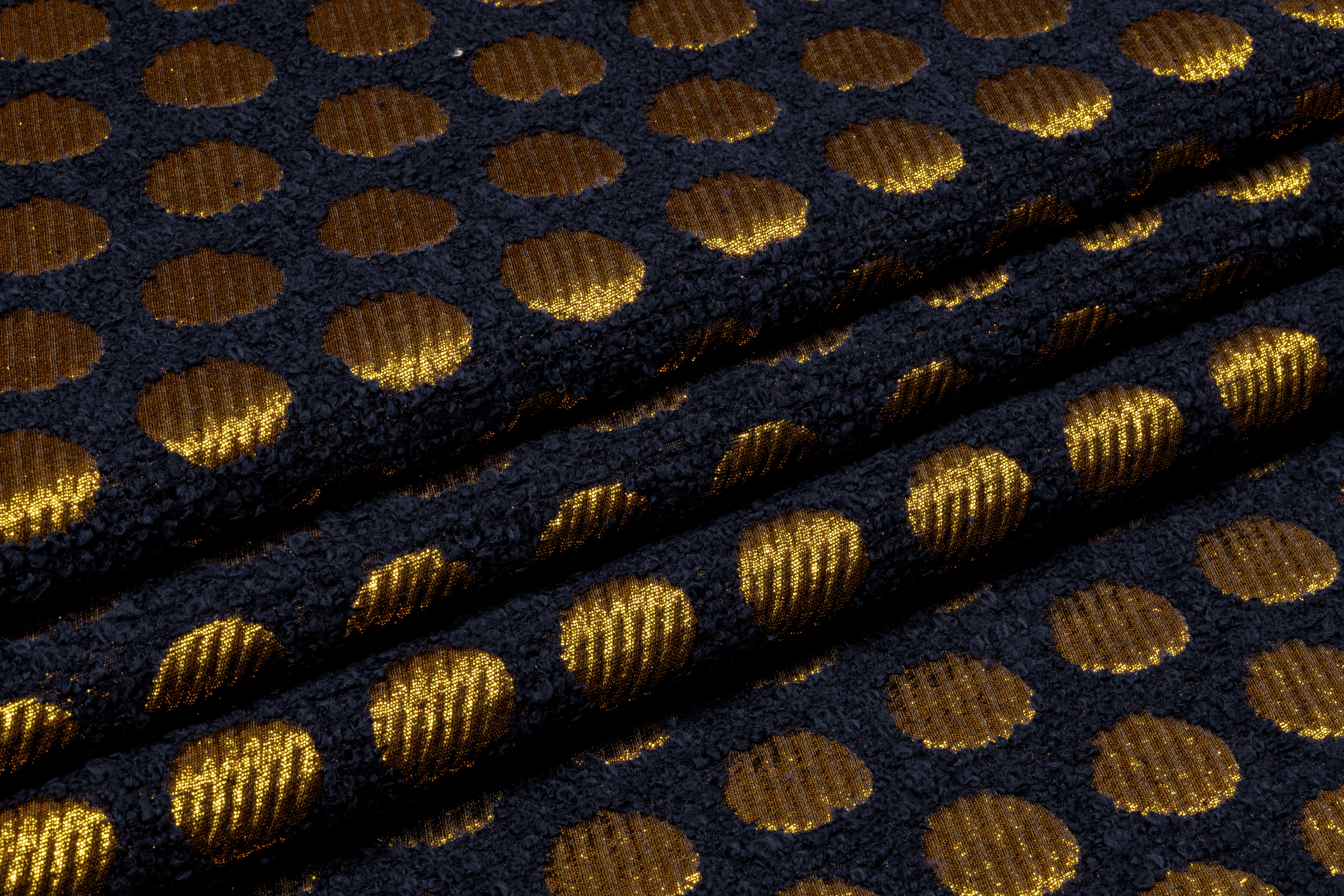 Polka Dot Metallic Italian Chenille Boucle Brocade - Navy / Gold