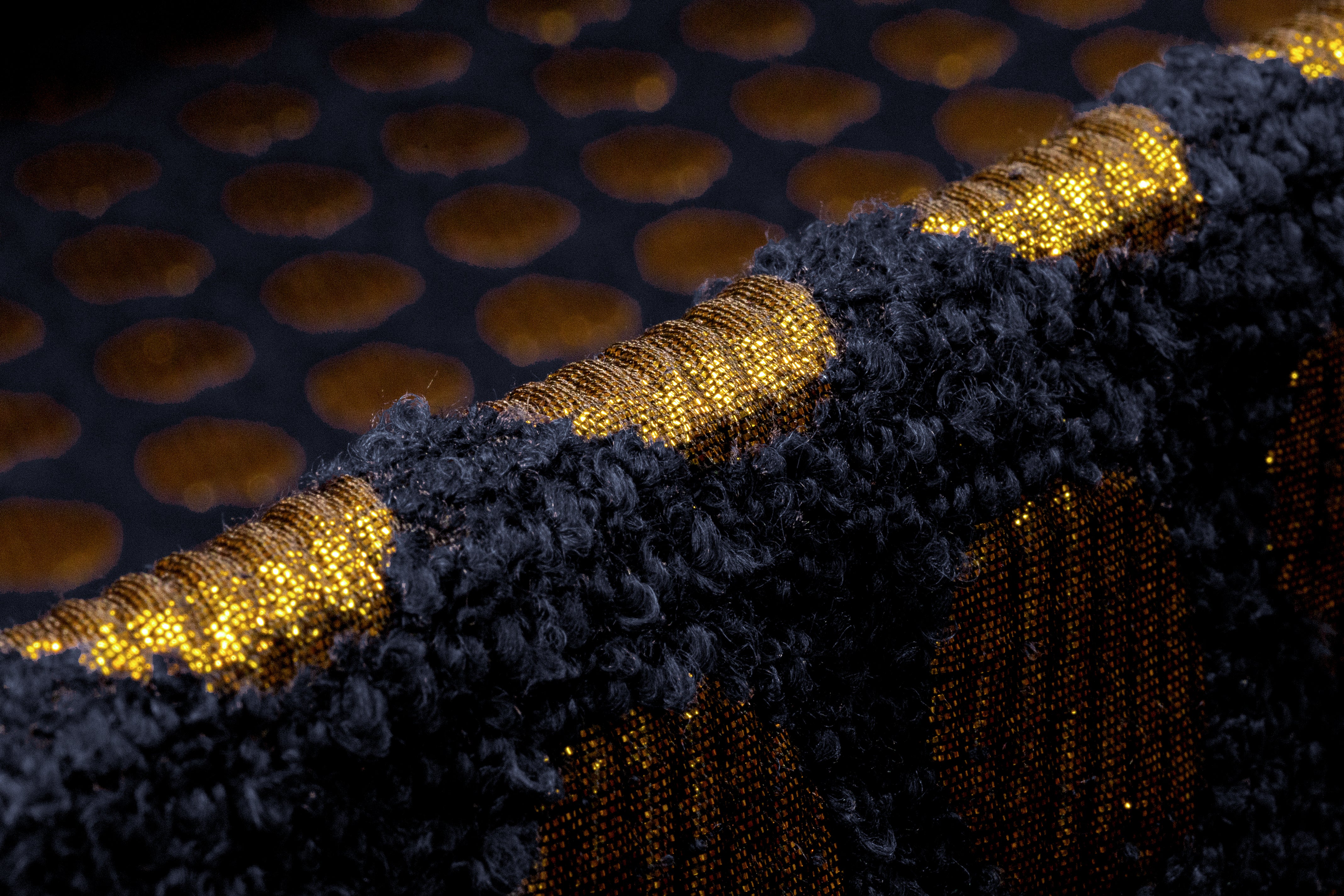 Polka Dot Metallic Italian Chenille Boucle Brocade - Navy / Gold