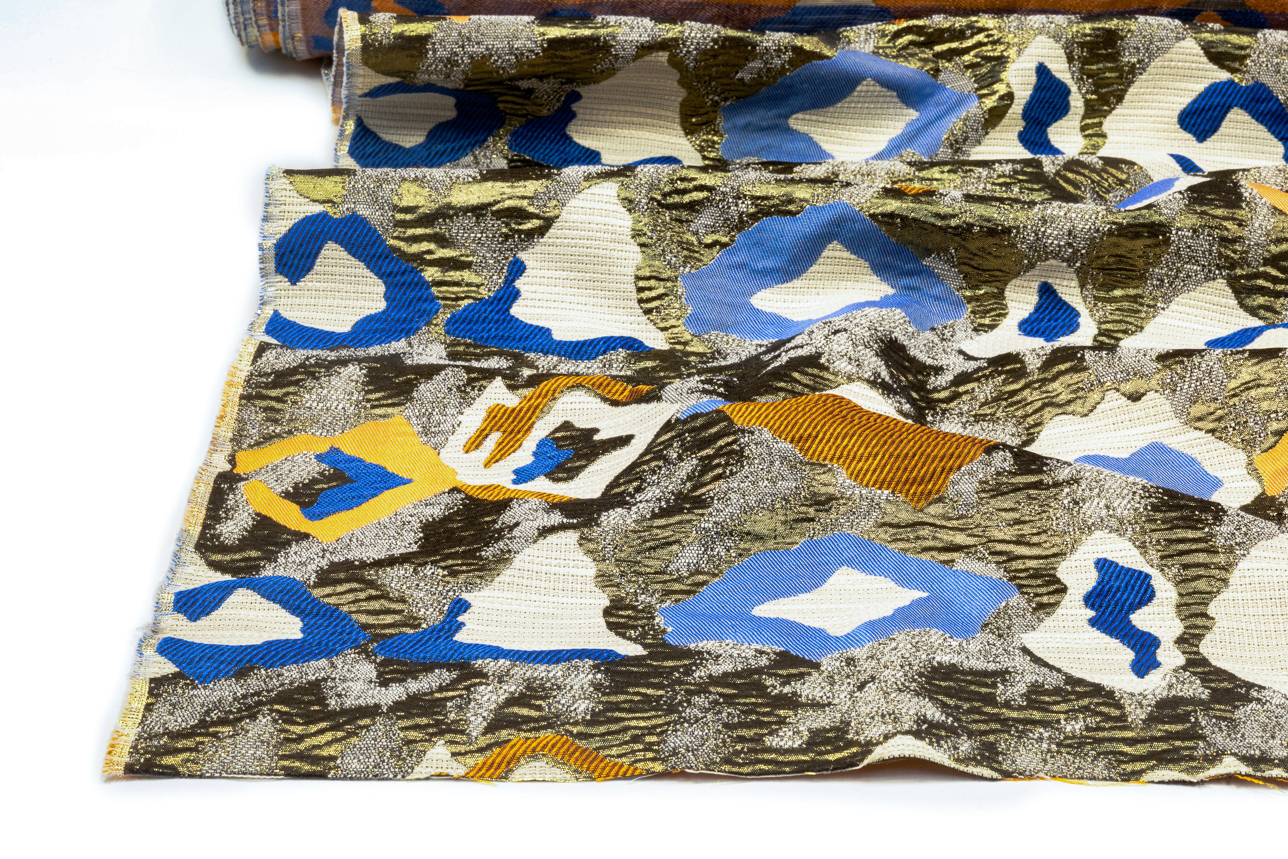 Abstract Metallic Italian Brocade - Blue / Copper / Gold