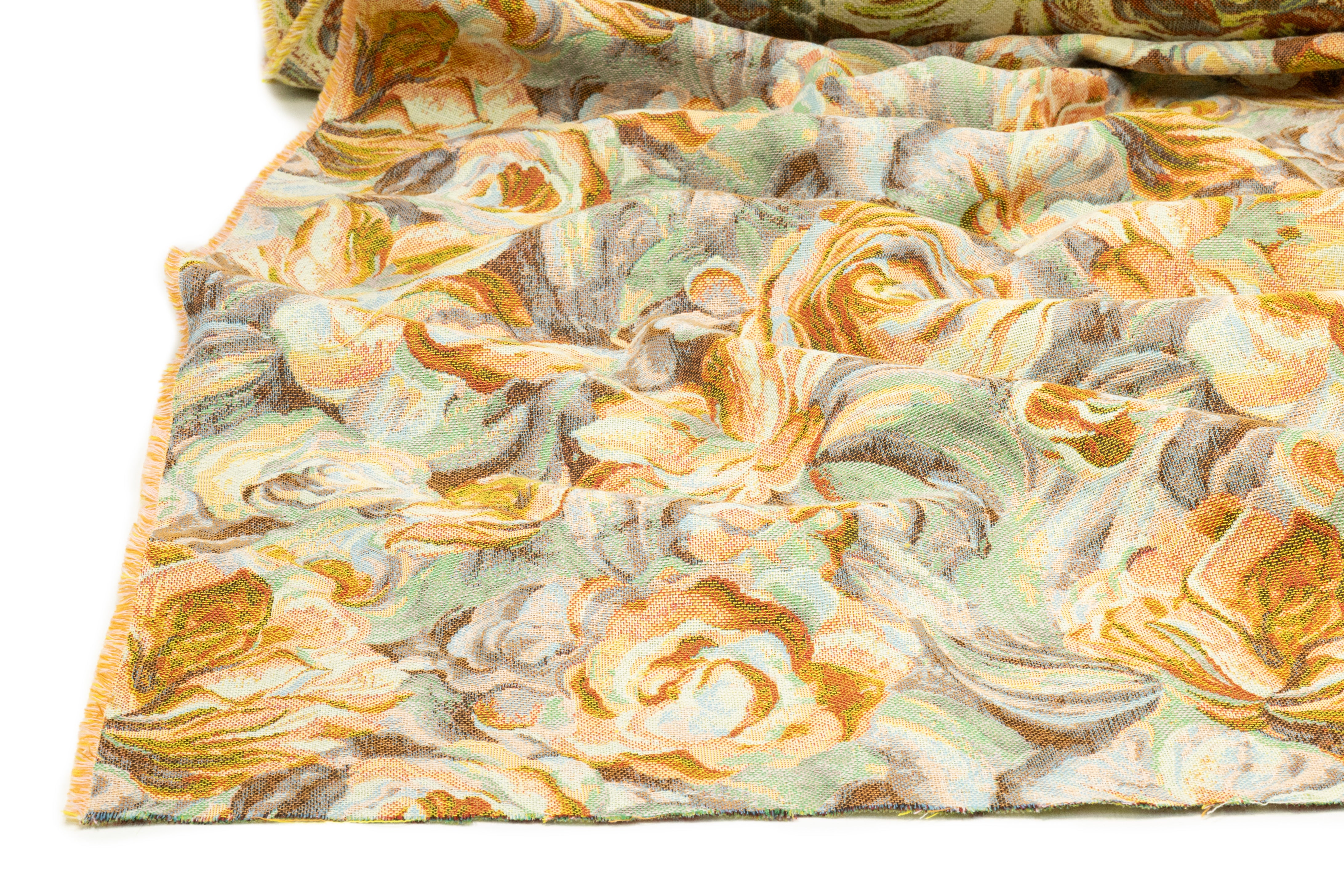 Floral Italian Tapestry Style Brocade - Gold / Green