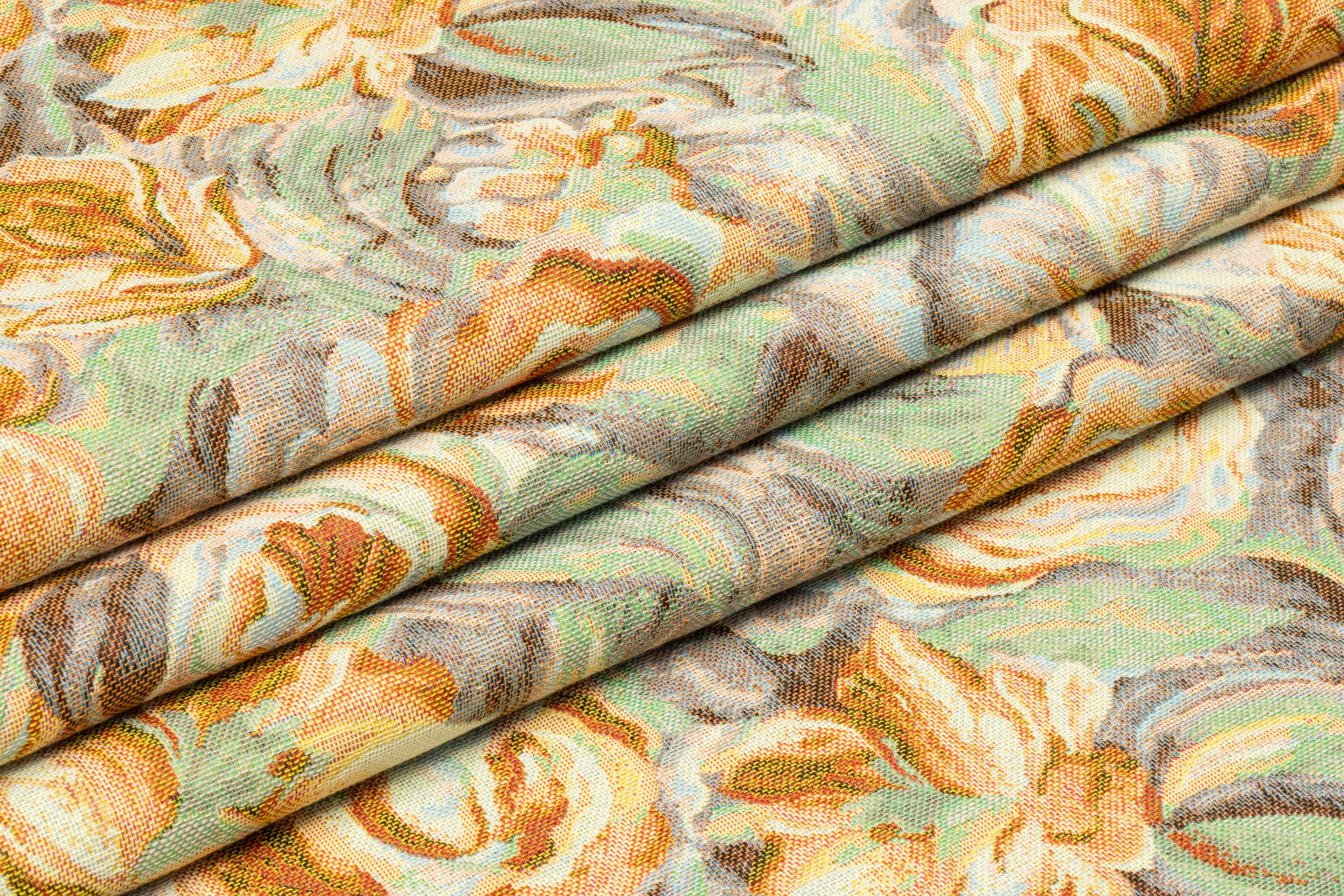 Floral Italian Tapestry Style Brocade - Gold / Green