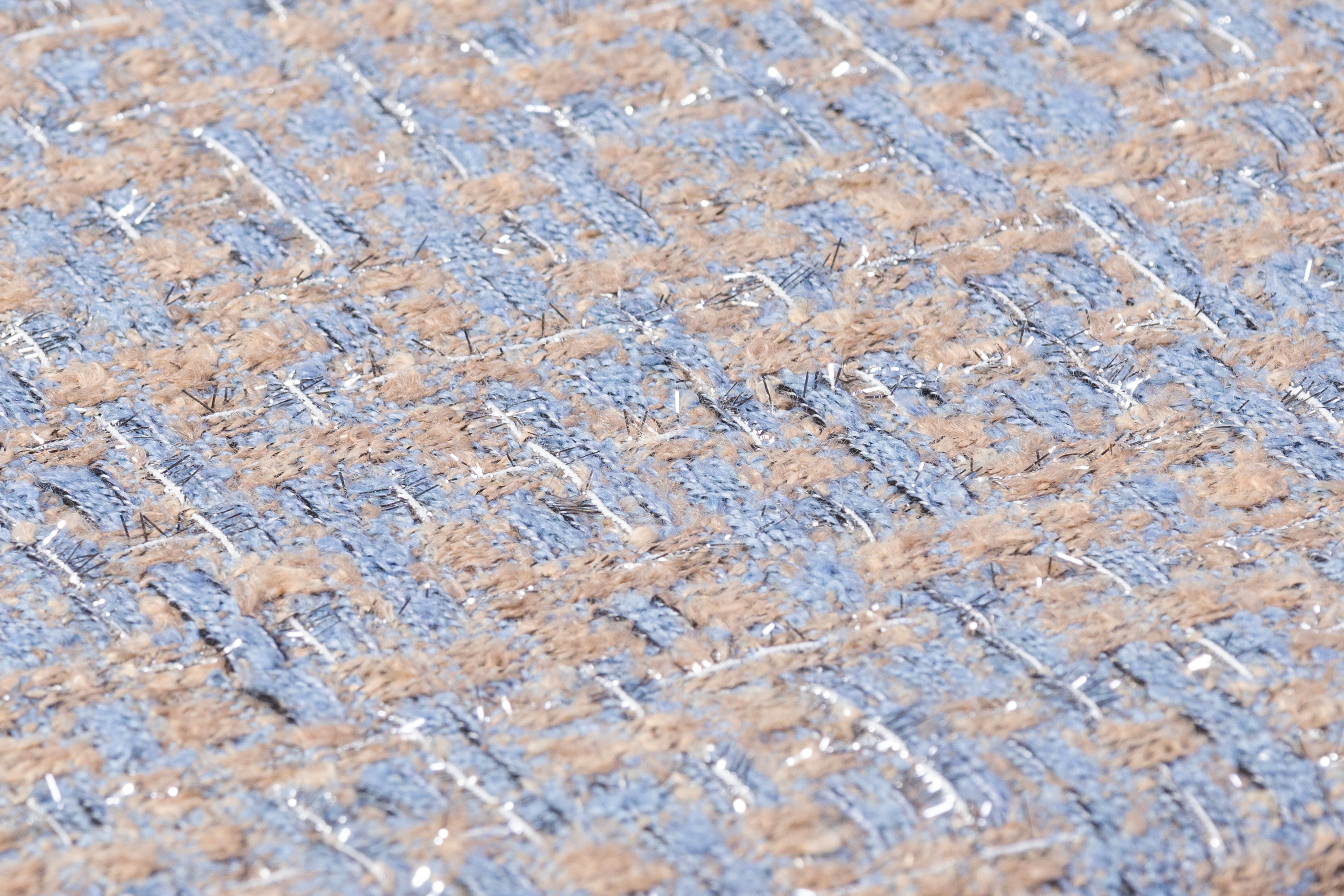 Metallic Italian Cotton Blend Tweed - Beige / Blue / Silver